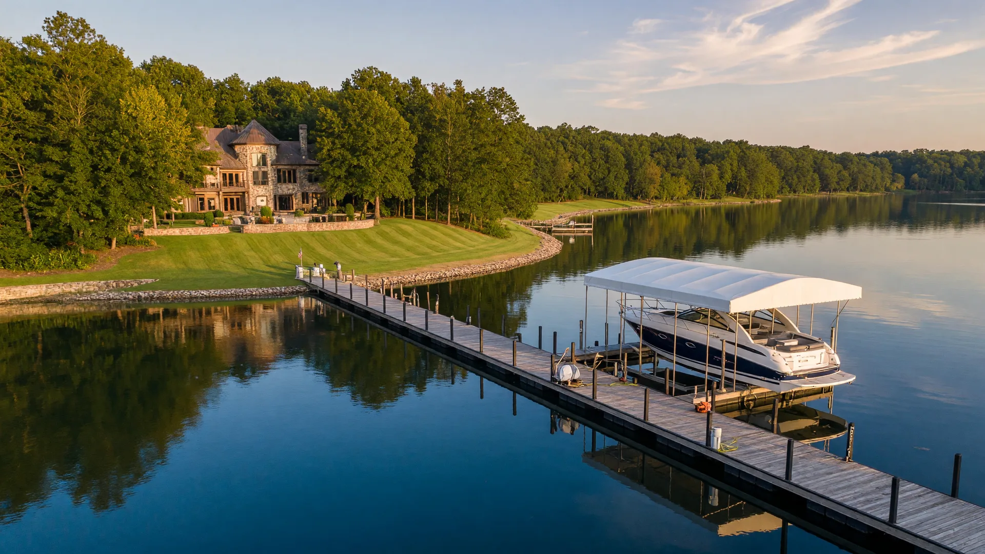 Large Lake Norman waterfront dock structure on wide calm water