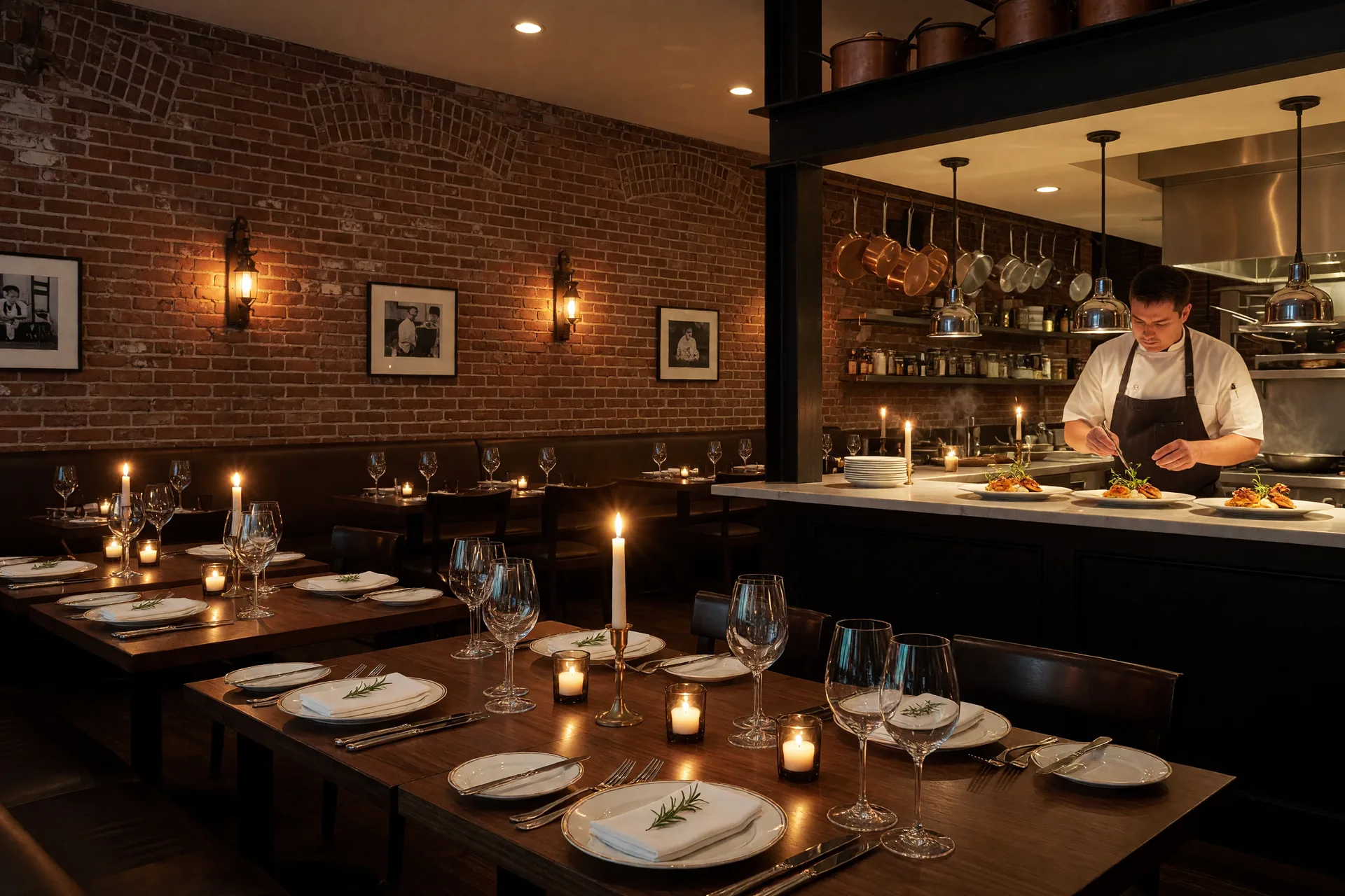 Upscale Durham restaurant interior with warm lighting and elegant decor