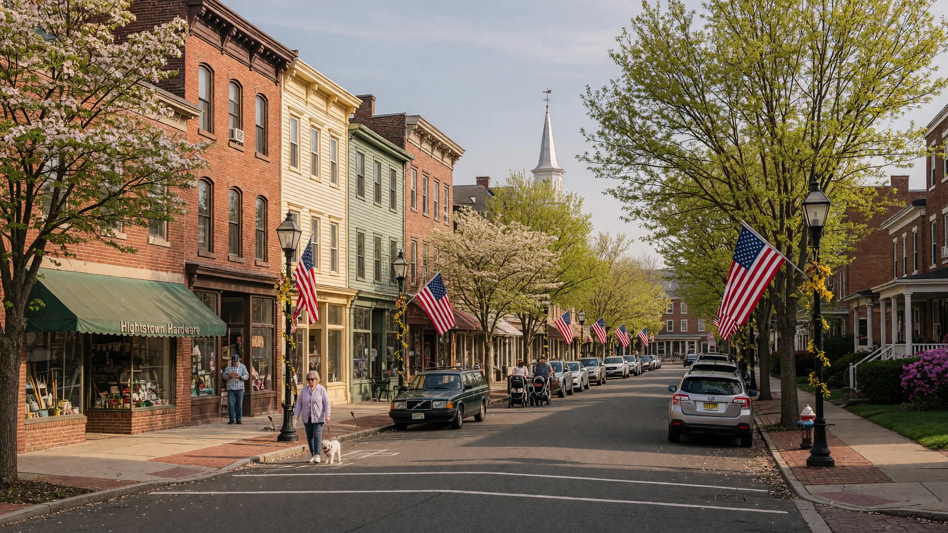 Historic downtown Hightstown, New Jersey main street