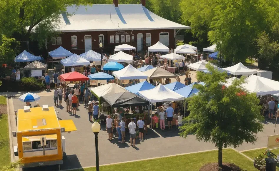 Vibrant farmers market scene with fresh produce