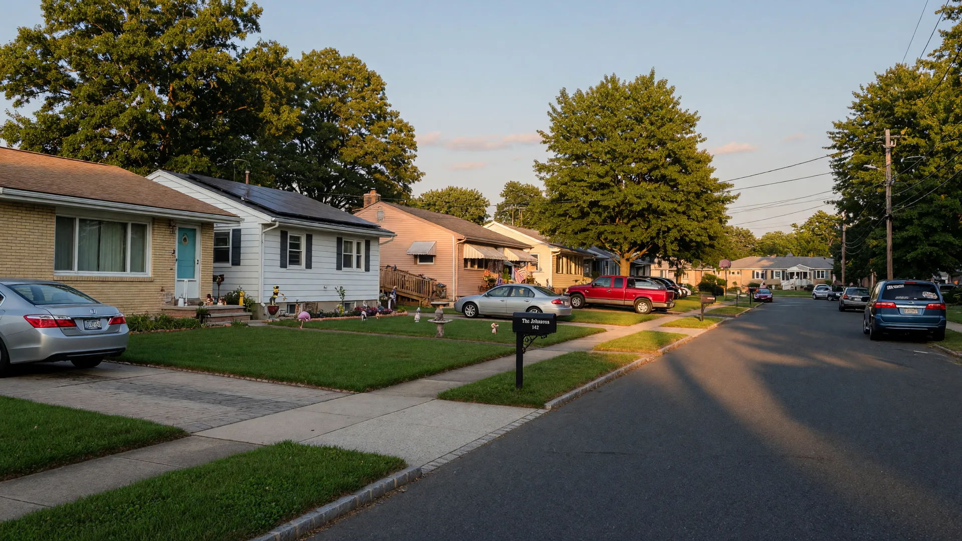 Quiet suburban street in Willingboro with mid-century ranch homes