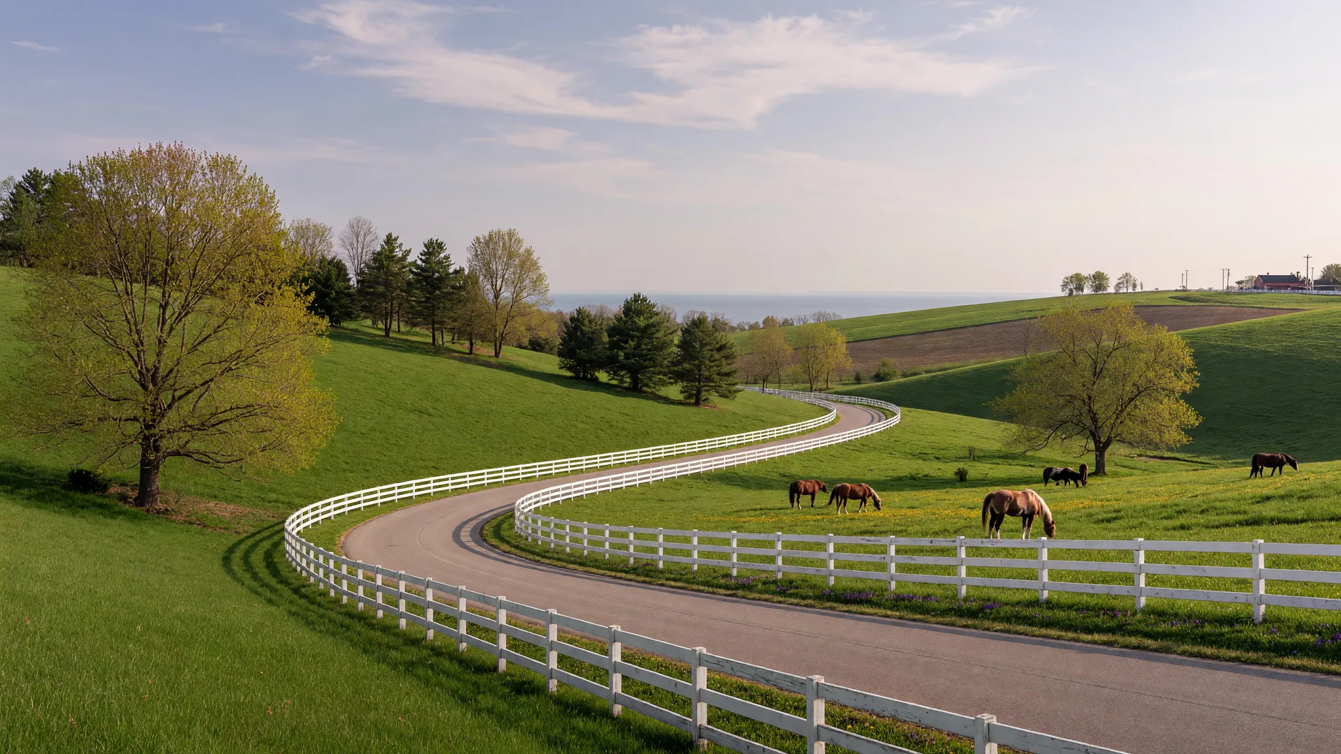 Rolling green hills and horse country in Geauga County Ohio near Chardon