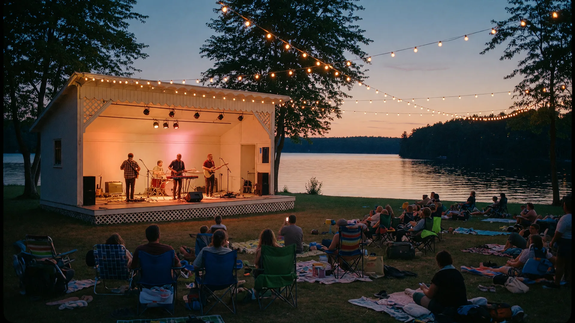 Evening concert in the bandshell at Crosby Memorial Park in Crosby, Minnesota