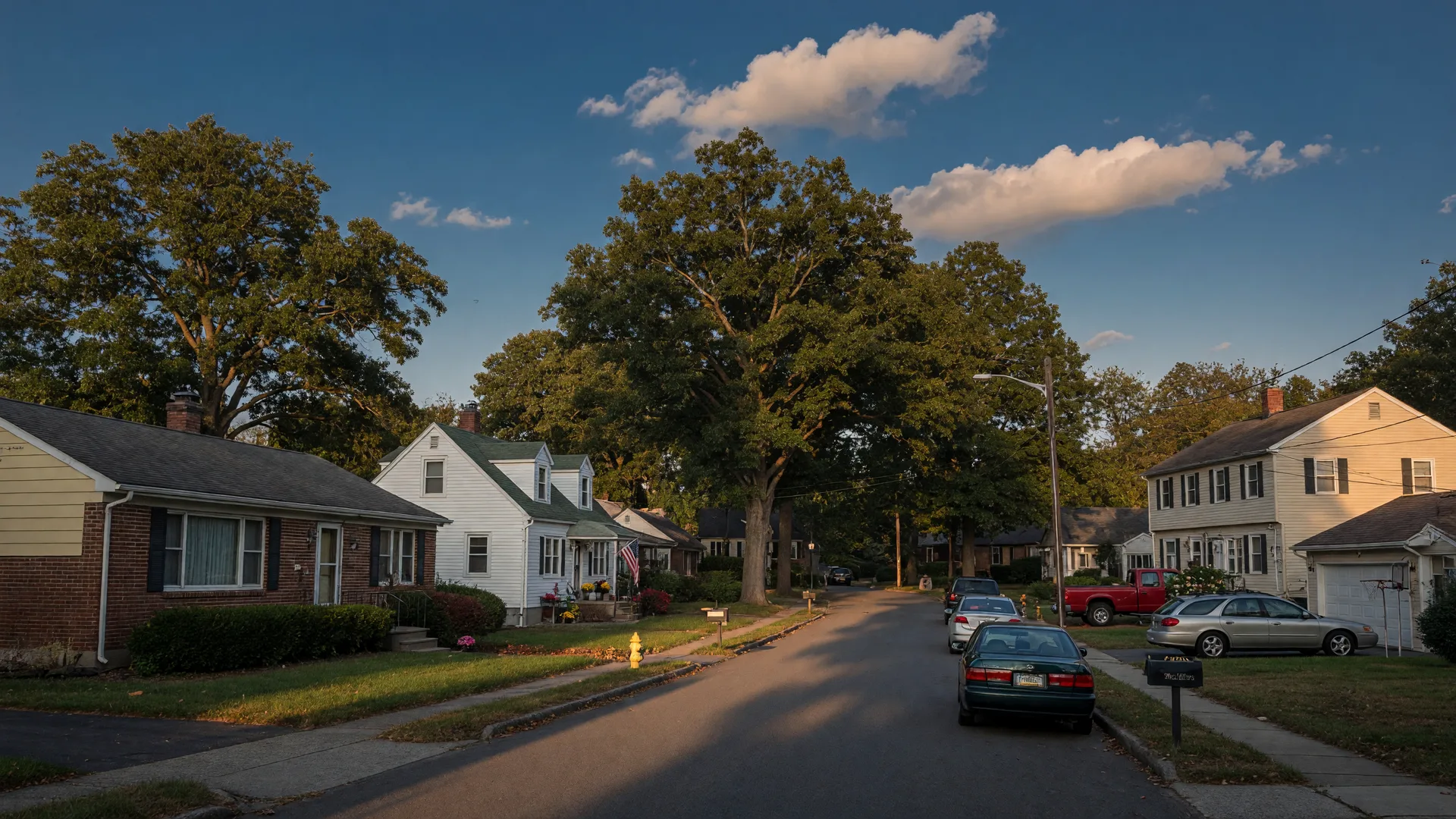 Tree-lined suburban street in Boothwyn, Pennsylvania