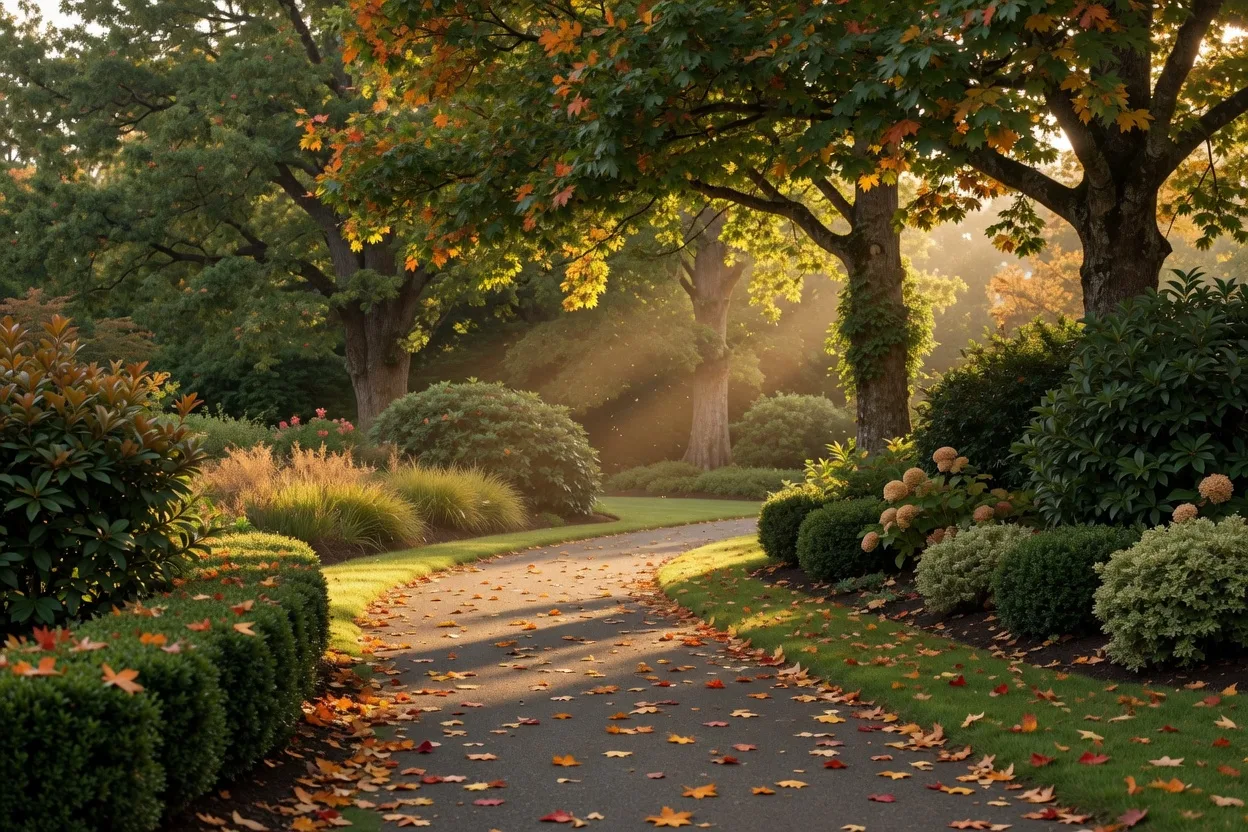 Quiet walking path under mature trees in Broadmead