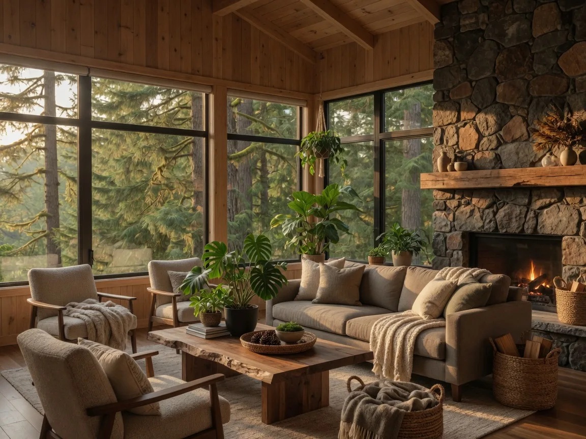 A warm, cozy living room in an Oregon home