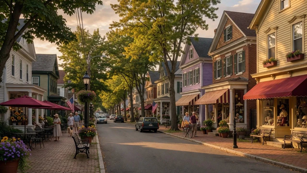 Charming historic downtown Haddonfield NJ with tree-lined streets, boutique shops, and period architecture