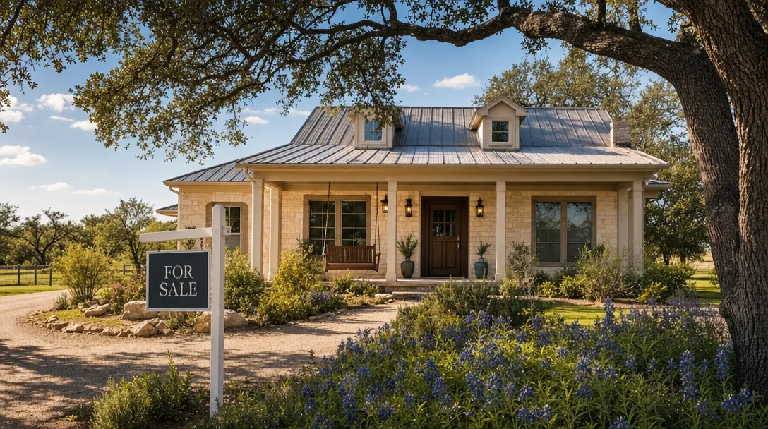 Charming Texas home with front porch swing and native landscaping in Brenham area