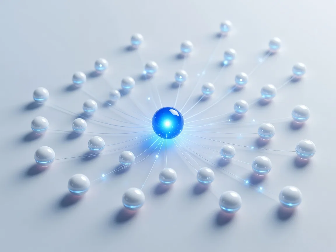 A network of glowing blue nodes connected by thin lines, representing the audience a property builds
