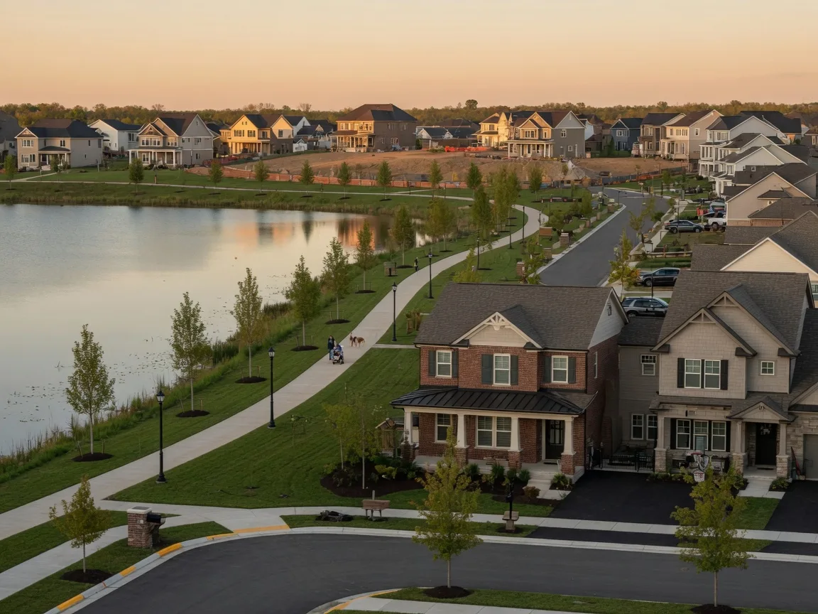 New construction traditional and craftsman homes in Westerville Ohio with Alum Creek access and mature trees