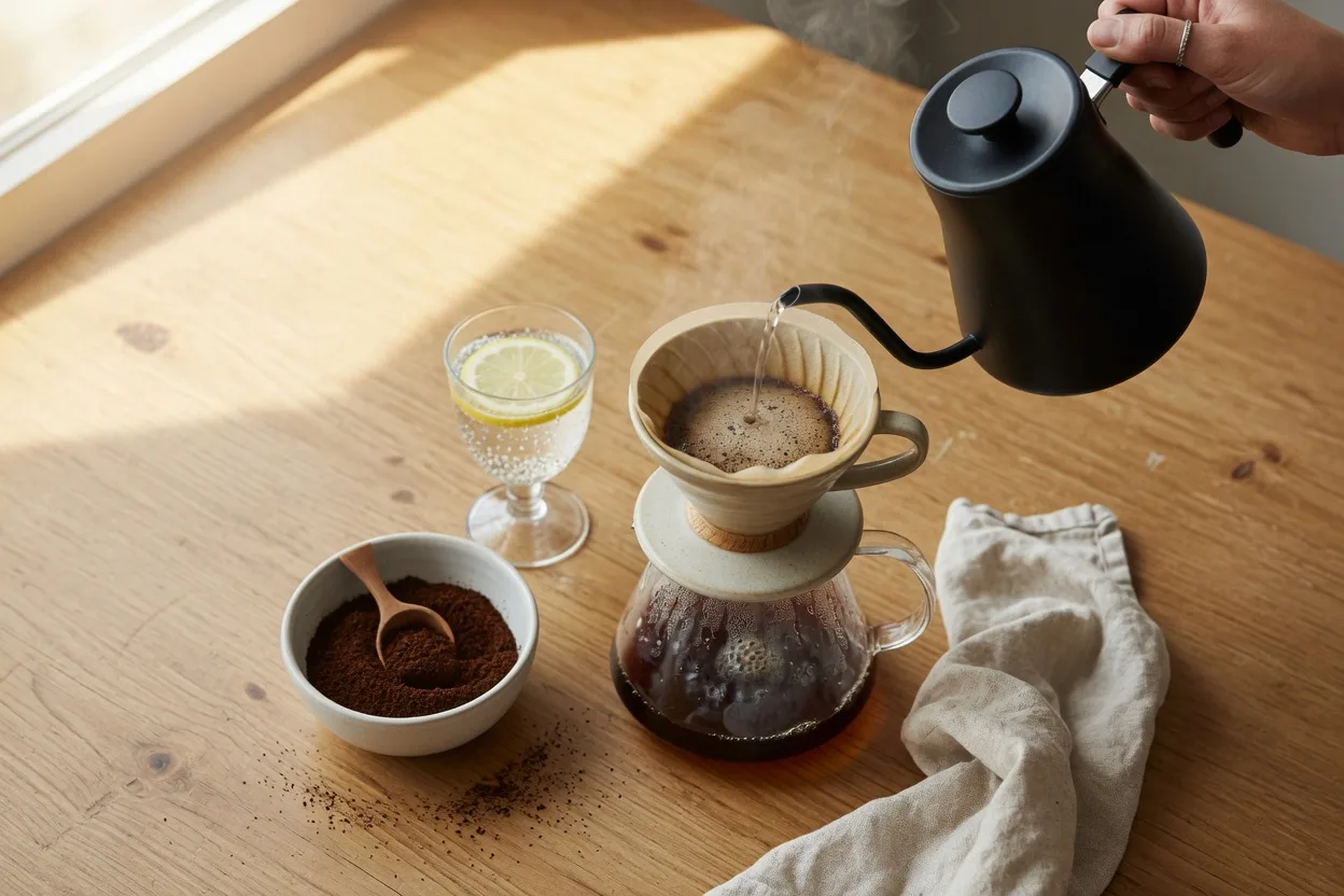 Pour-over coffee being brewed at a Victoria cafe