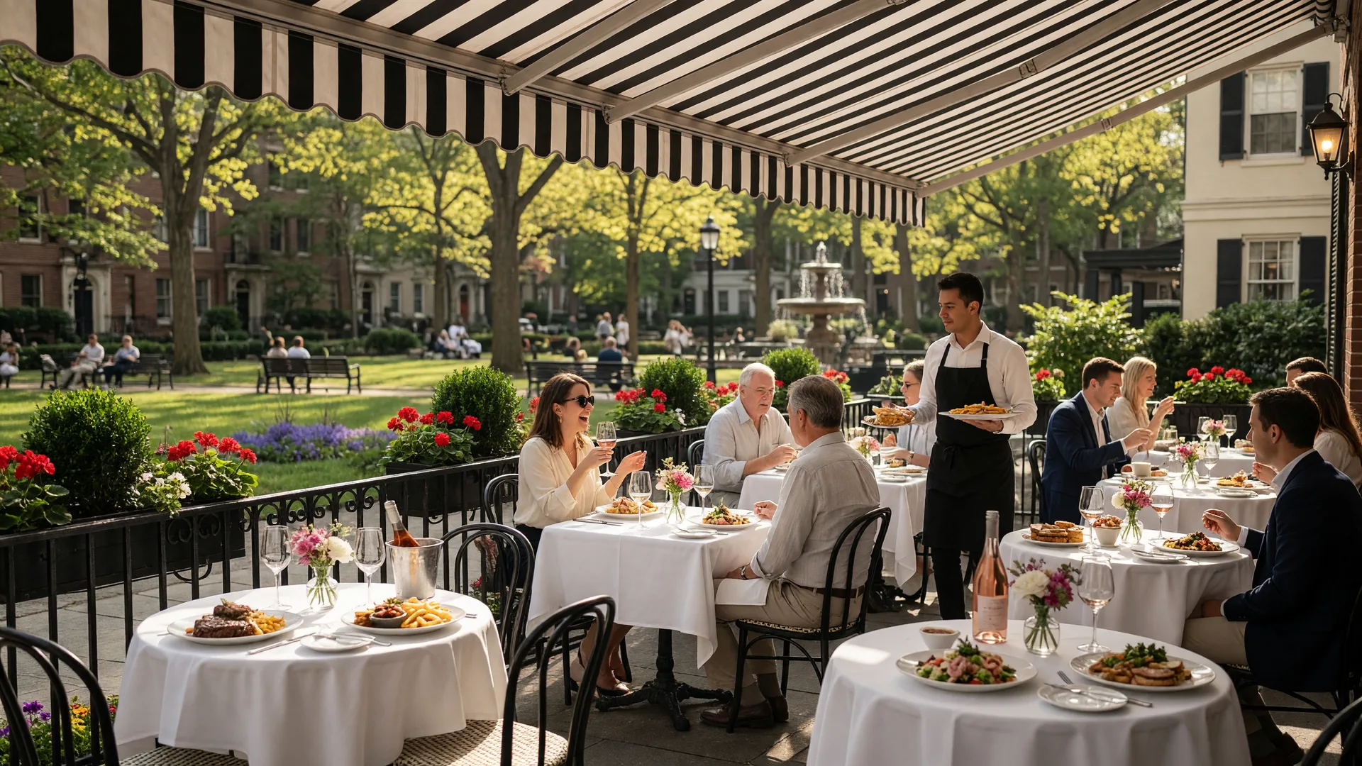 Parc restaurant outdoor terrace seating in Rittenhouse Square Philadelphia