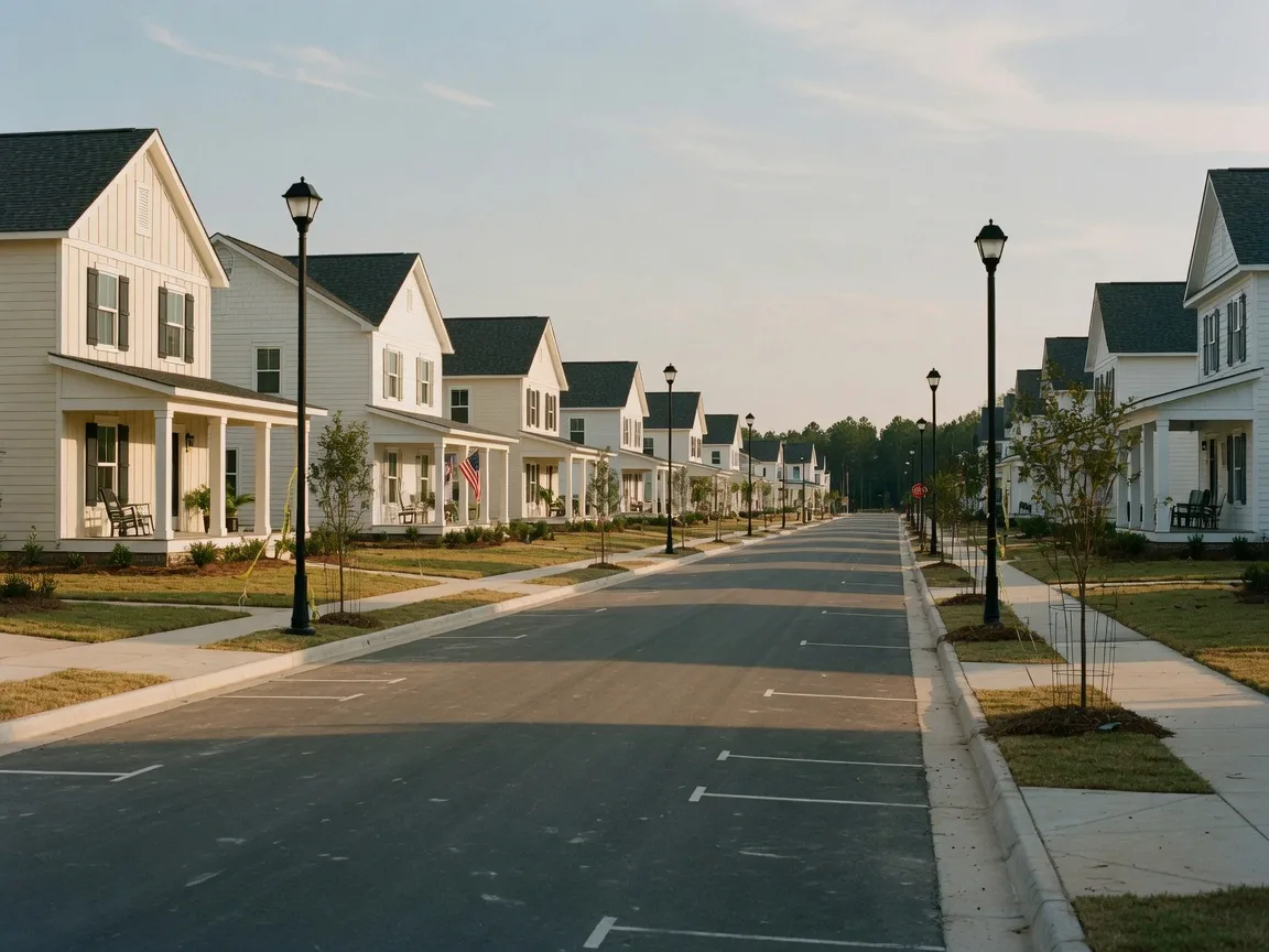 A farmhouse-style main street in Carnes Crossroads