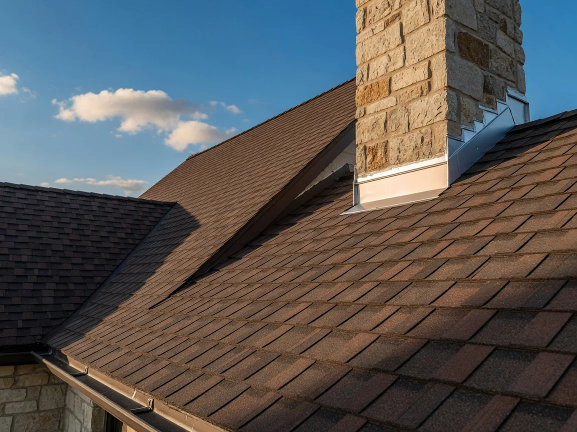 A new architectural shingle roof on a Hill Country limestone home, with the manufacturer warranty transfer paperwork a seller should hand to the buyer
