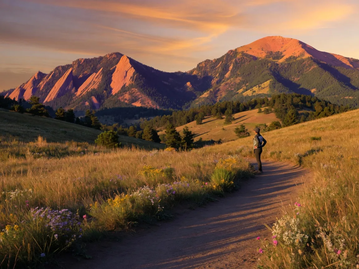 NCAR Mesa Trail in South Boulder with sweeping views of the Flatirons and Green Mountain