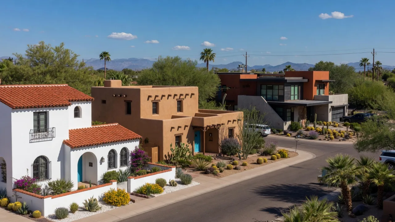Arizona neighborhood street showing diverse architectural styles