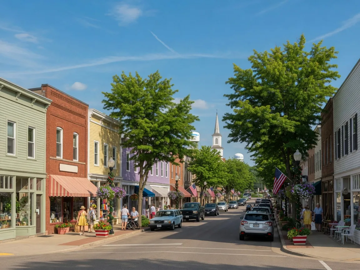 Charming small-town street in a Minnesota lakeside community
