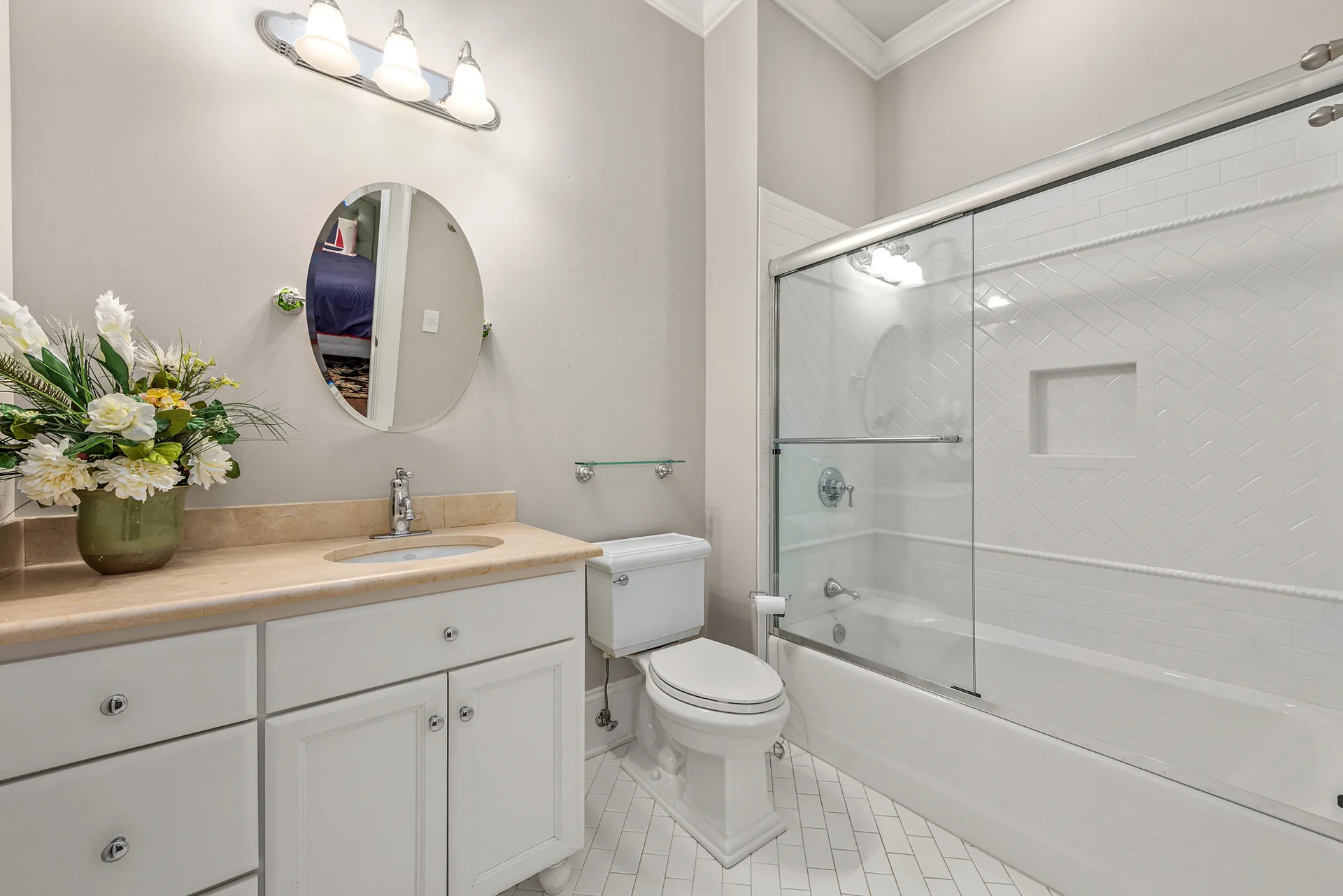 Guest bathroom with white vanity