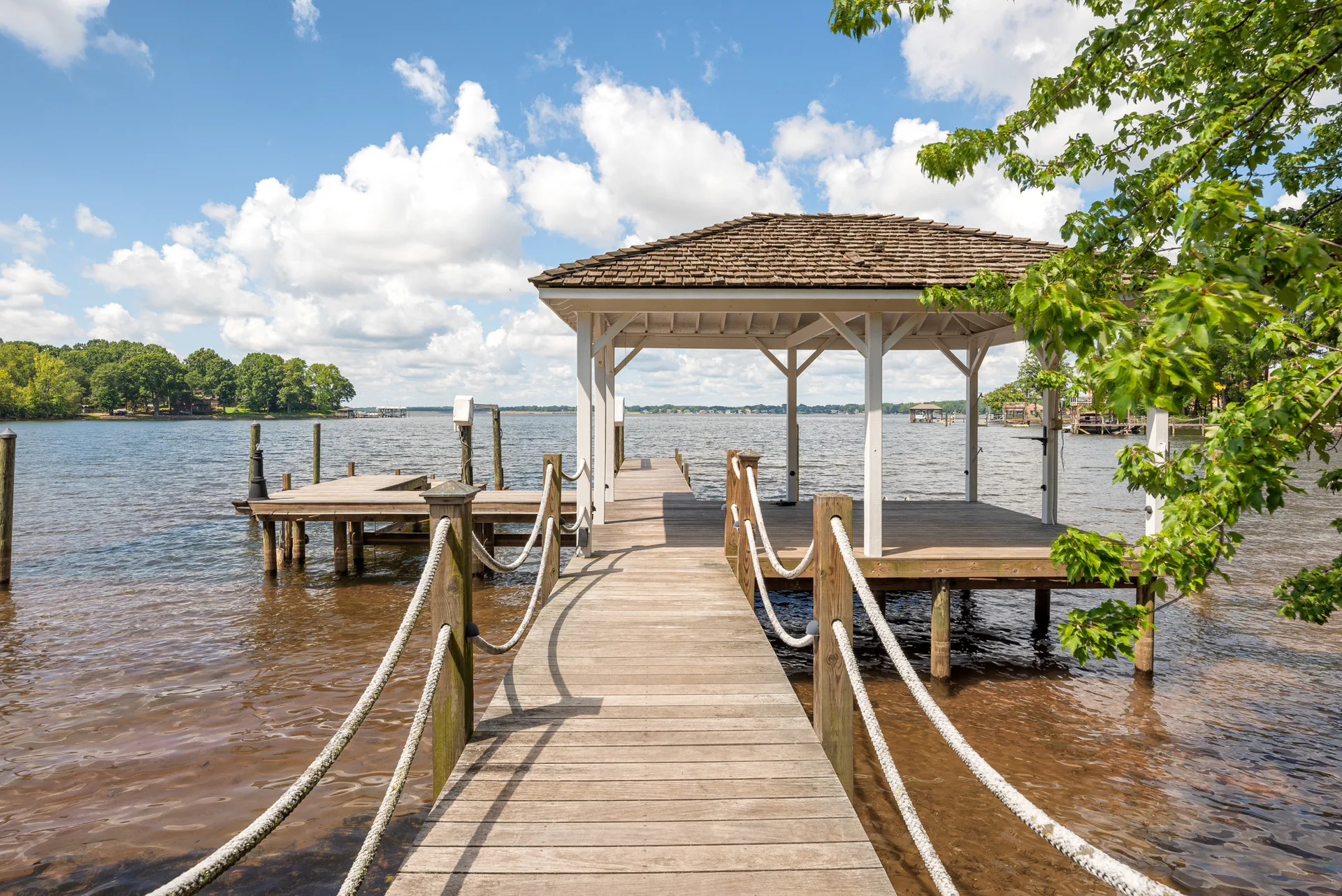 Private boat dock with covered gazebo on Lake Norman