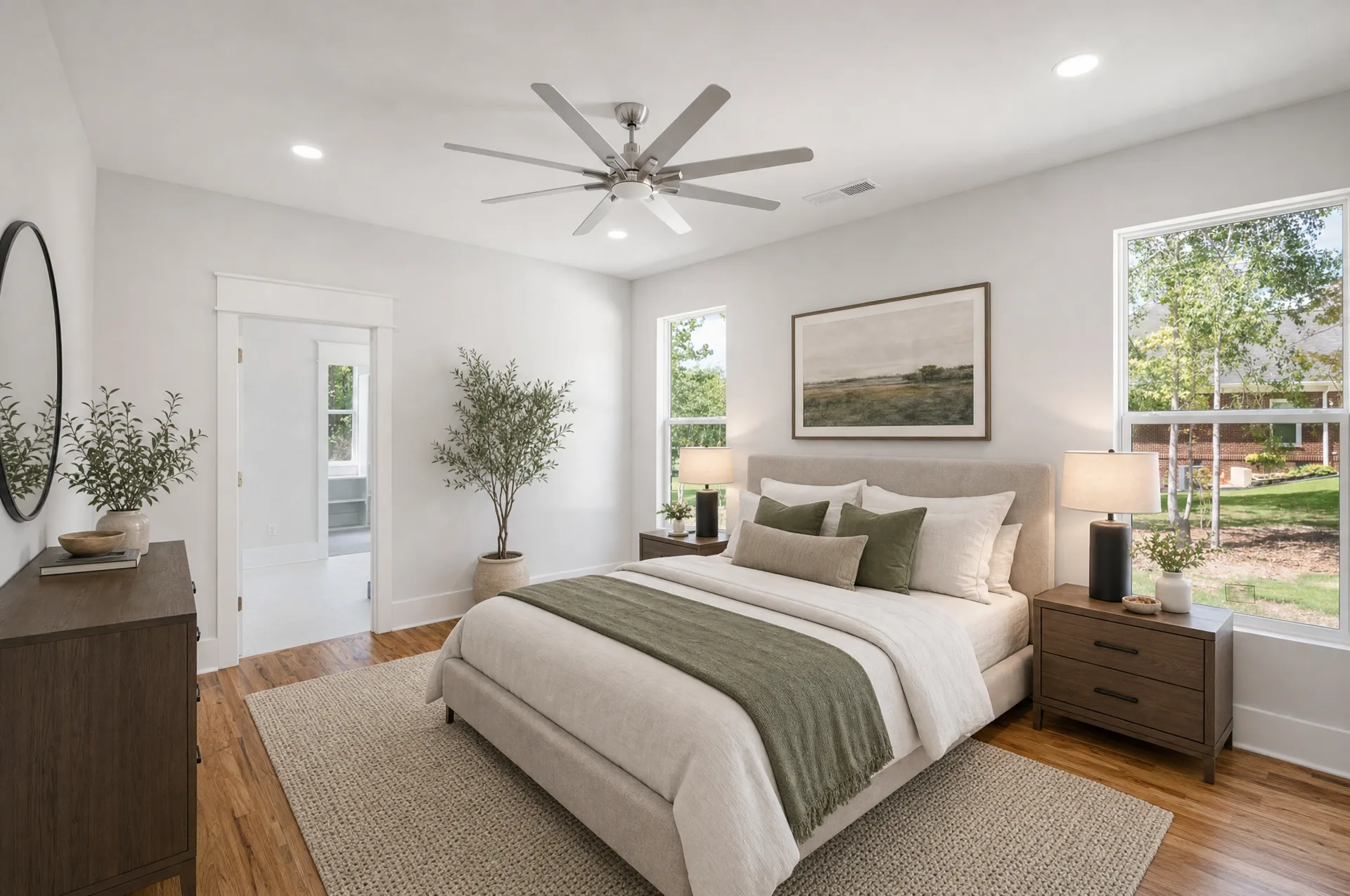 Primary suite, bright and open with hardwood floors