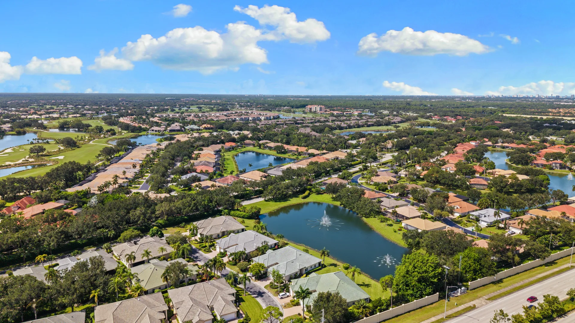 Aerial view of the Vineyards community Naples FL with lakes and homes