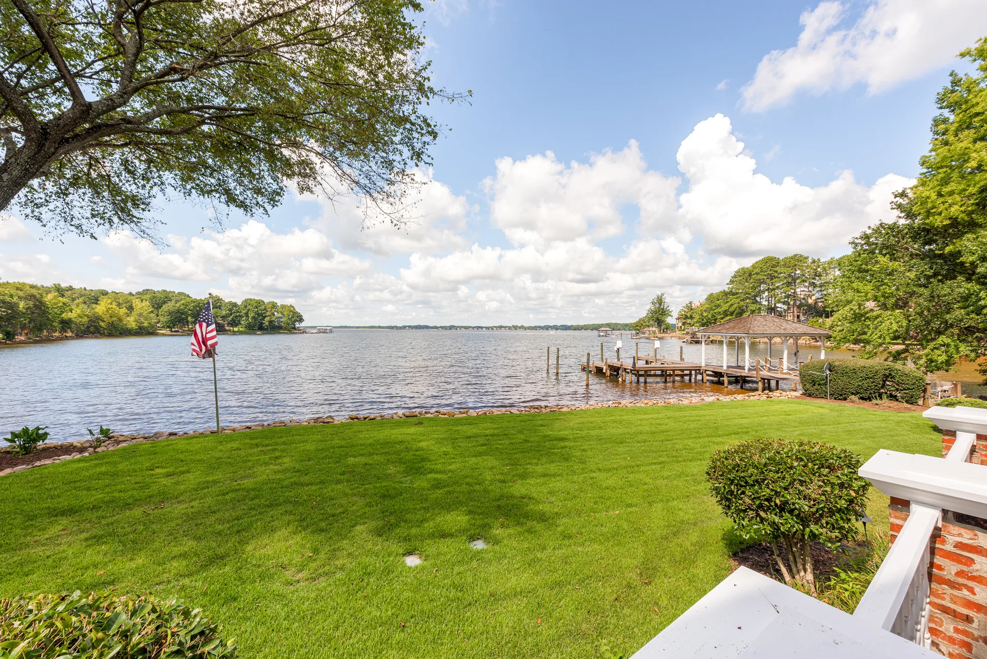 Lakefront view with private dock and gazebo