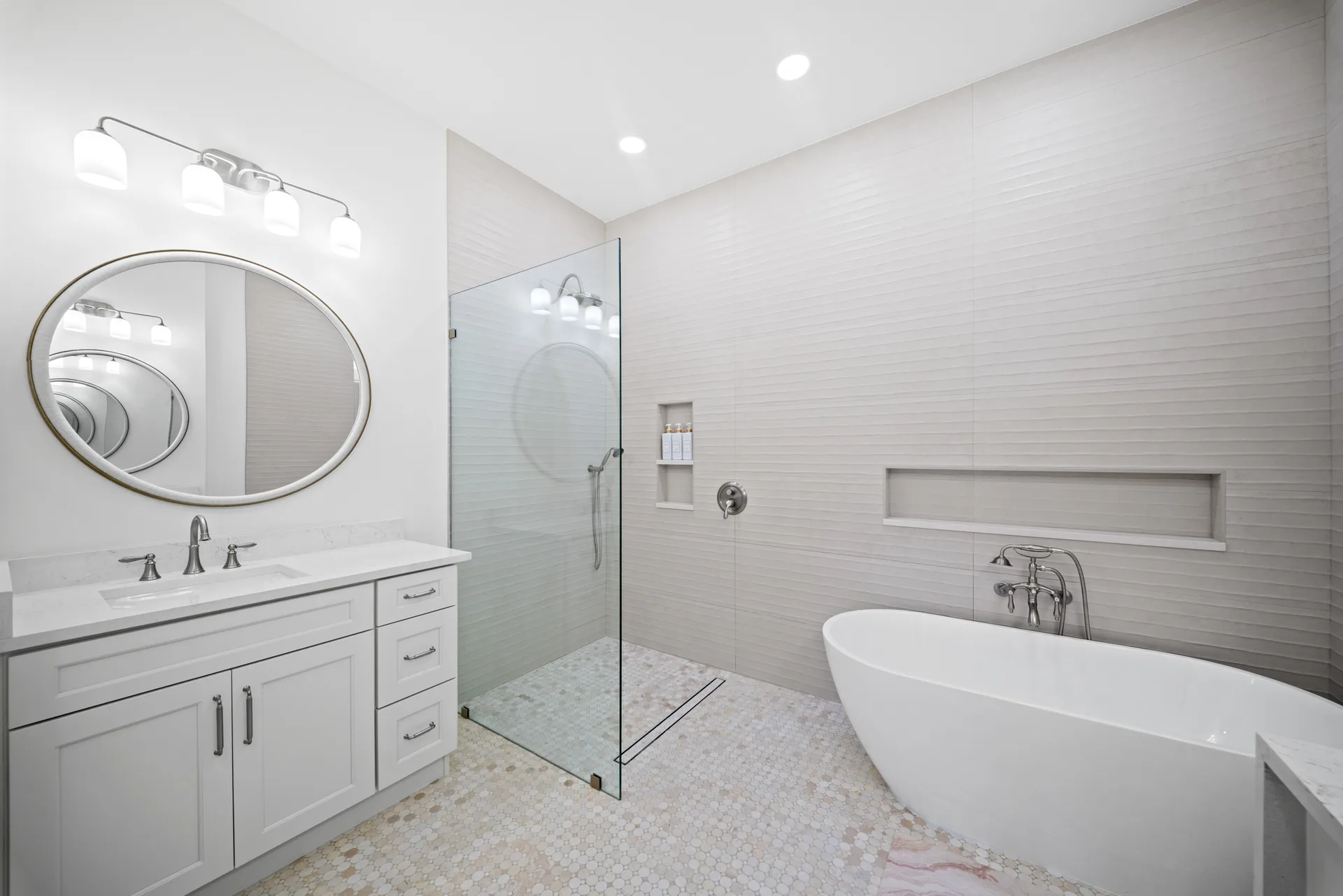 Primary bathroom walk-in shower at 878 Vistana Circle Naples Florida