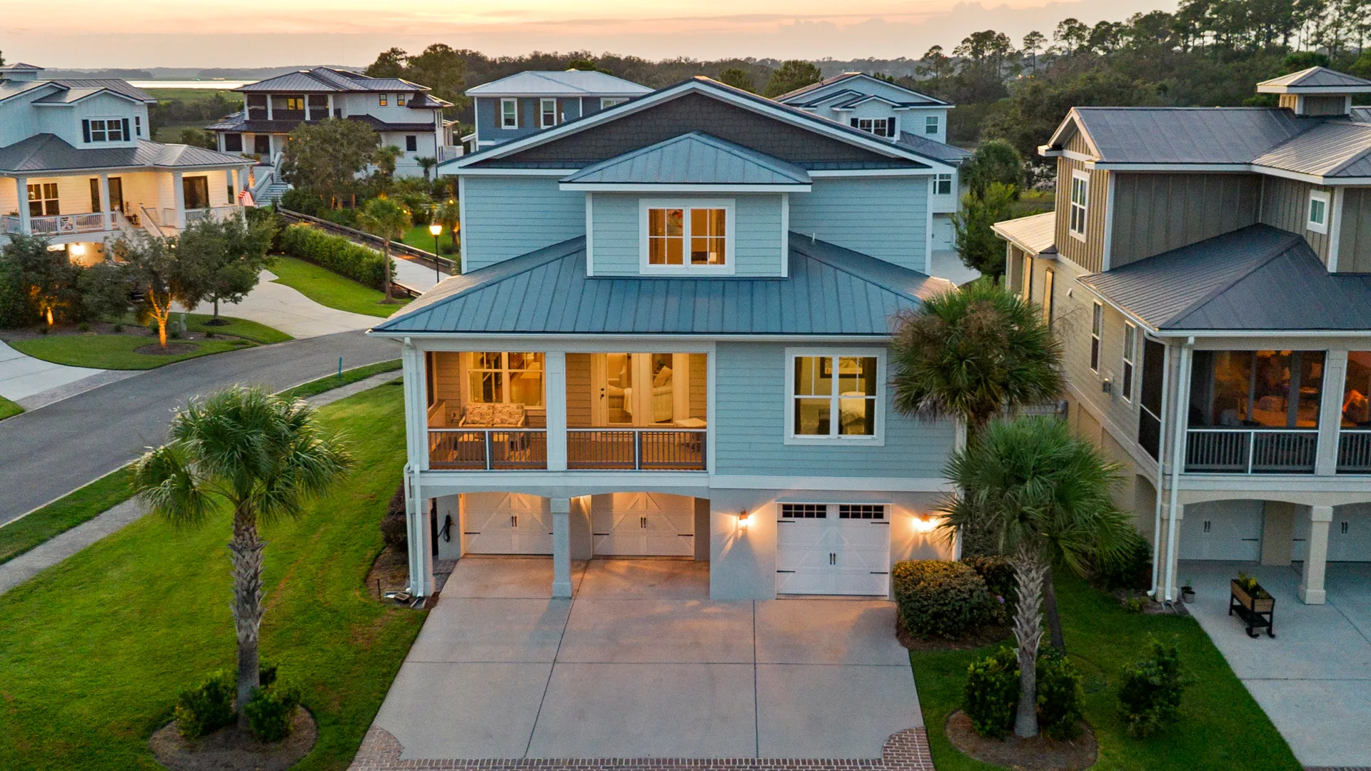Front Facade at Twilight at 32 Hackney Pony Lane, Hilton Head Island SC