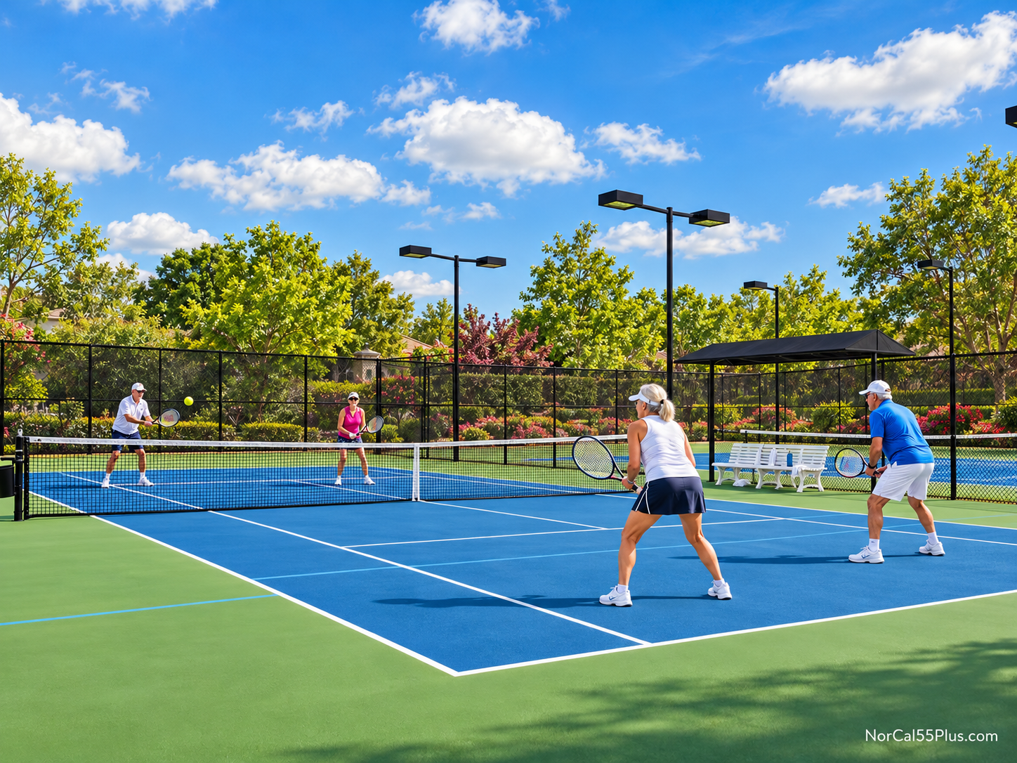 The pickleball courts at Springfield at Whitney Oaks, the 55+ active-adult community in Rocklin, California