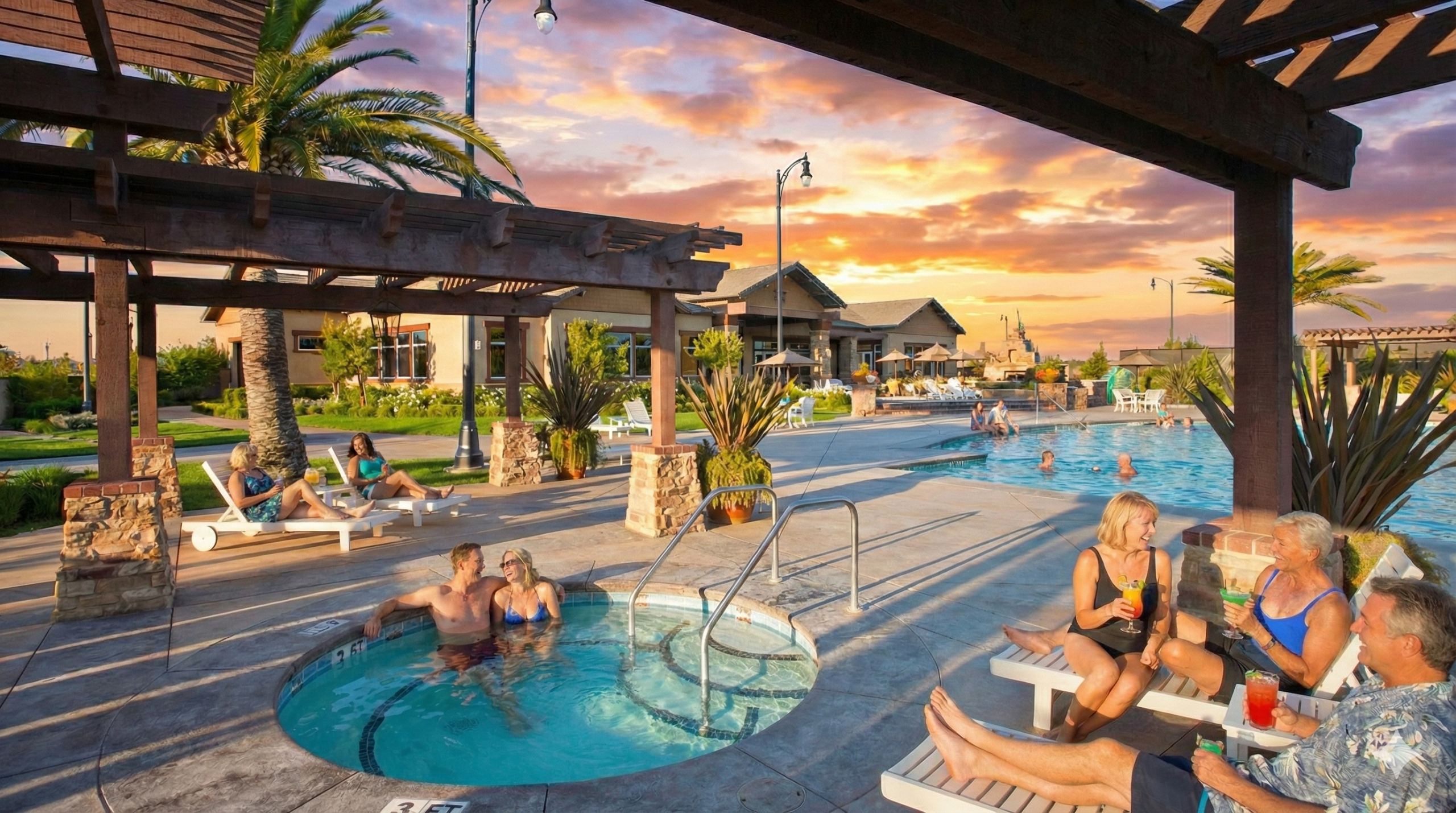 The Arbour Lodge pool at Glenbrooke by Del Webb, the 55+ active-adult community in Elk Grove, California