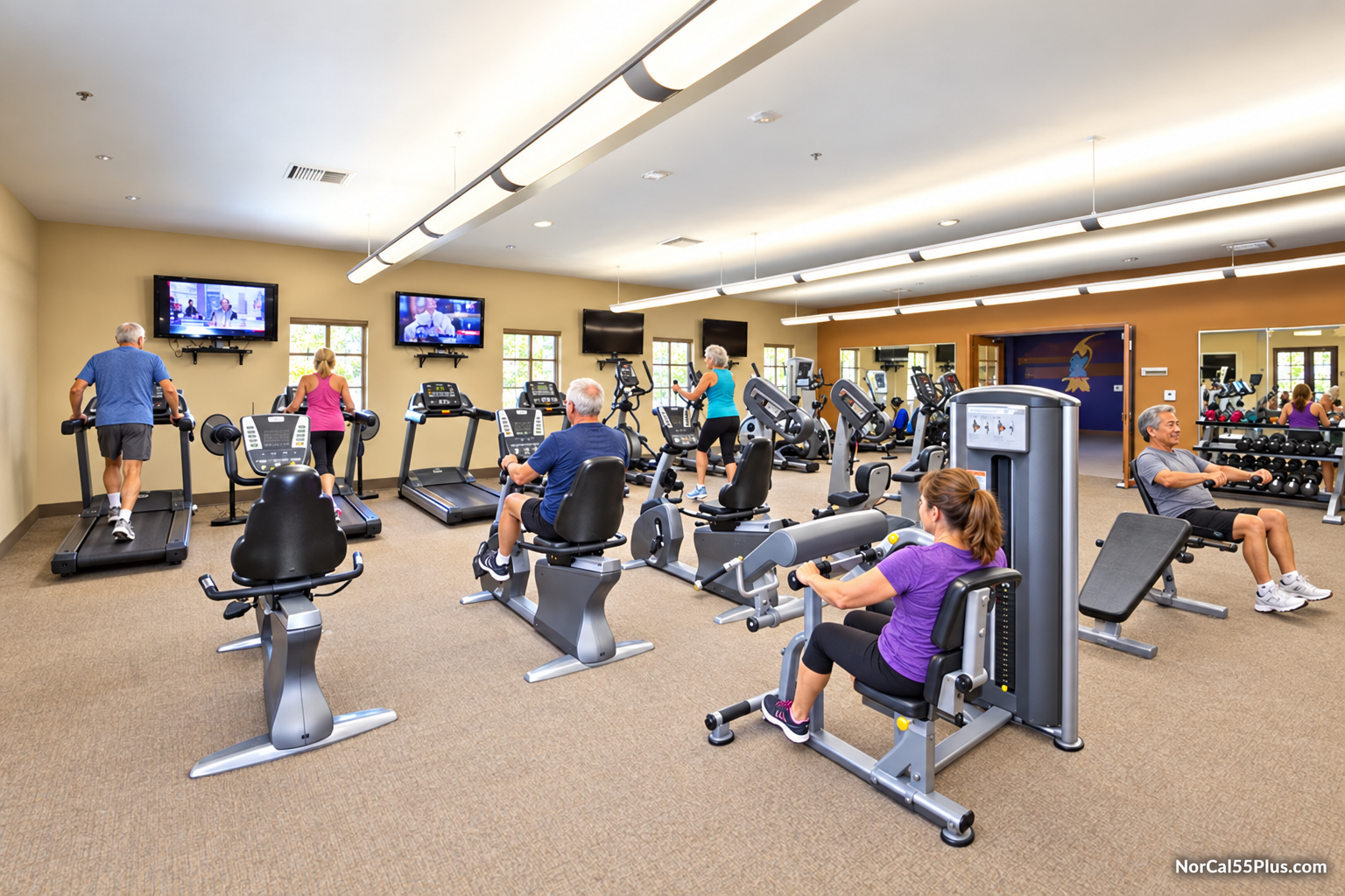 The fitness center at Four Seasons at Westshore, the 55+ active-adult community in Sacramento, California
