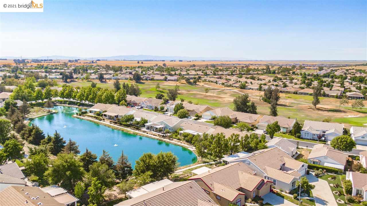 A drone view of the lakeside homes at Trilogy Rio Vista, the 55+ active-adult community in Rio Vista, California