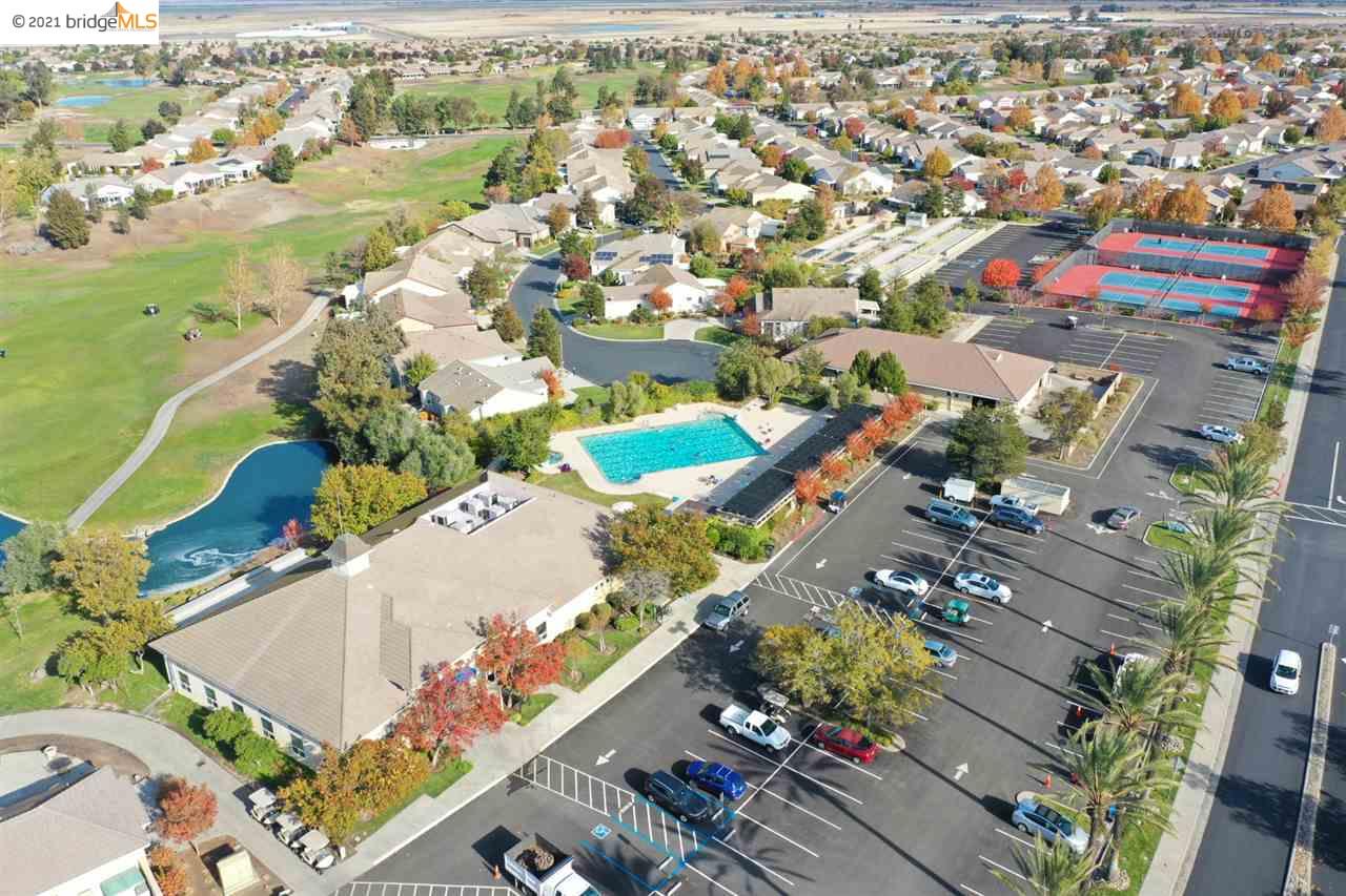 A drone view of the clubhouse pool at Trilogy Rio Vista, the 55+ active-adult community in Rio Vista, California