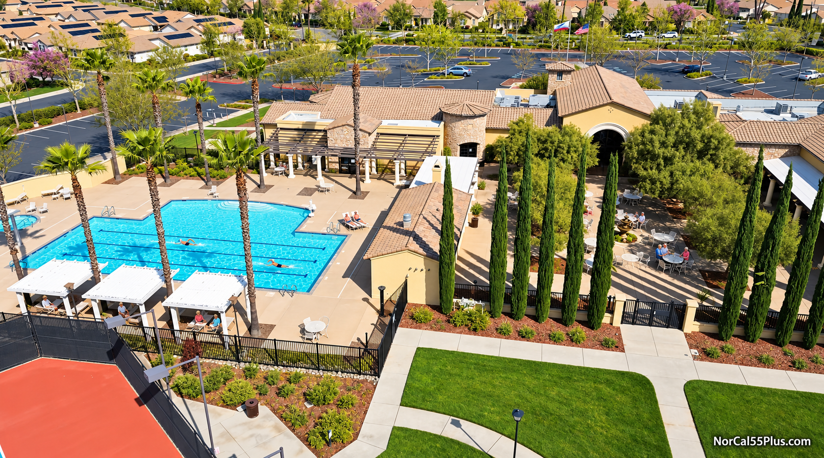 Aerial view of the Four Seasons at Westshore 55+ active-adult community in Sacramento, California