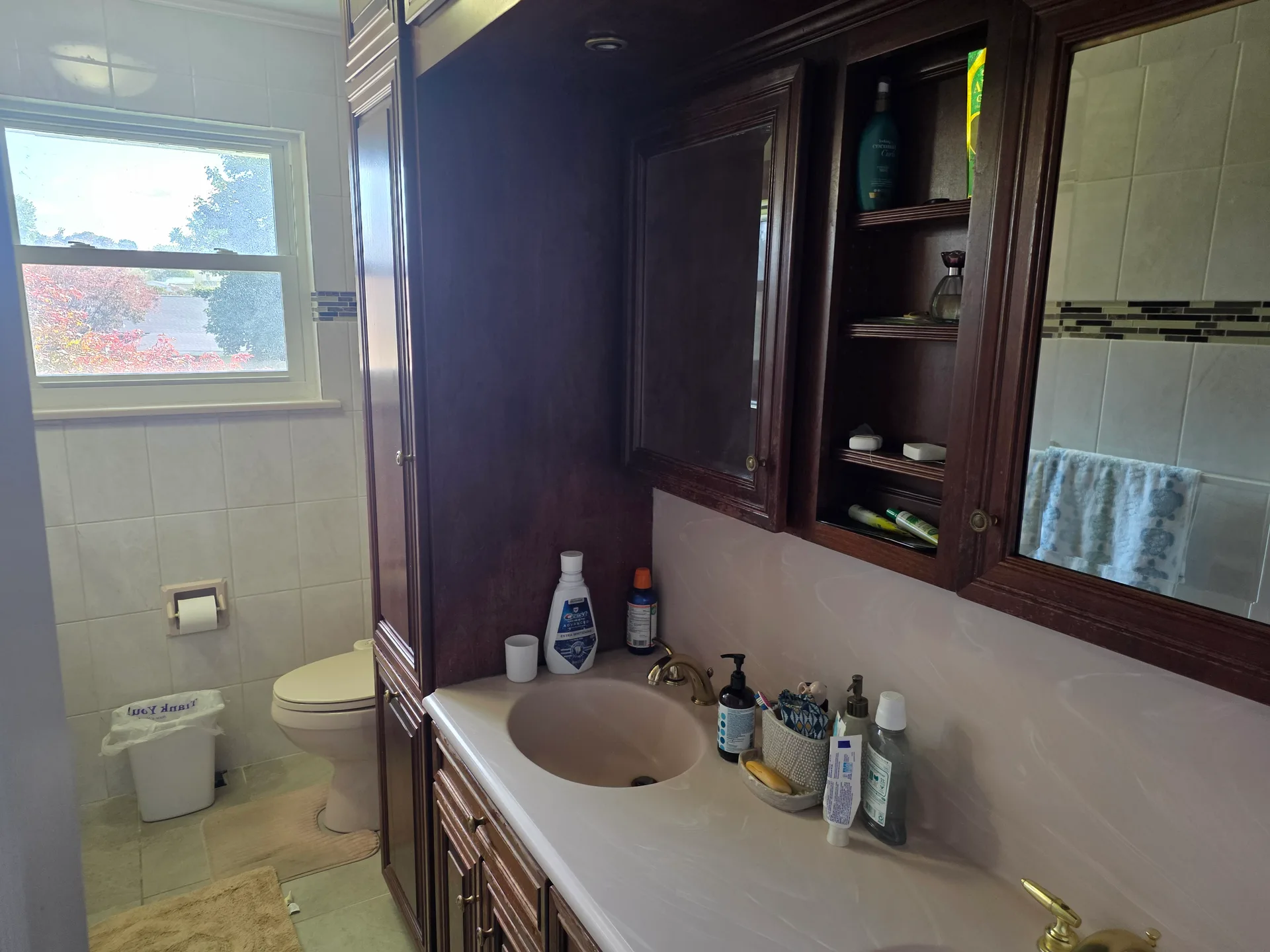 Bathroom with built-in wood cabinetry