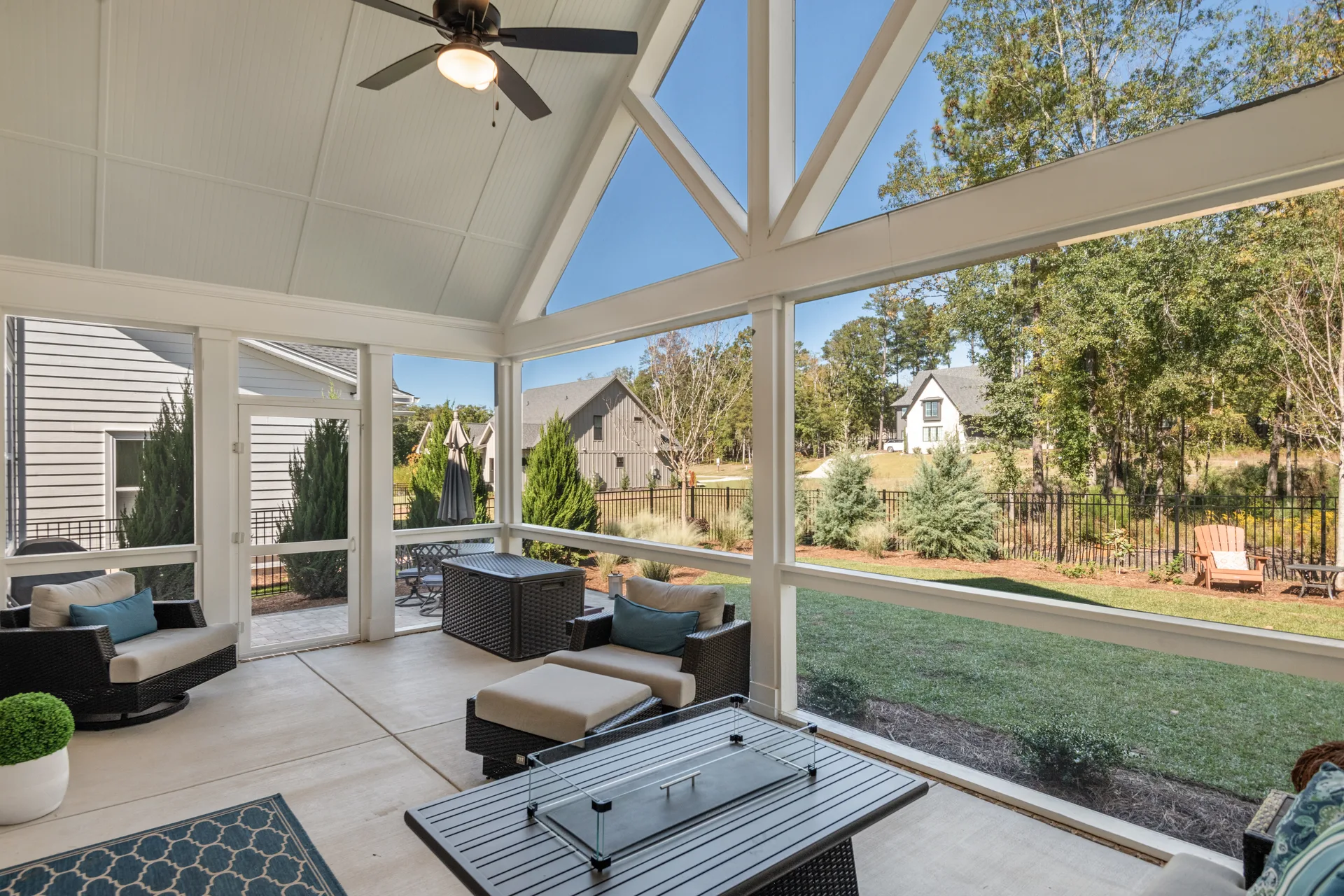 Screened porch at 908 Salisbury Ct looking toward the backyard