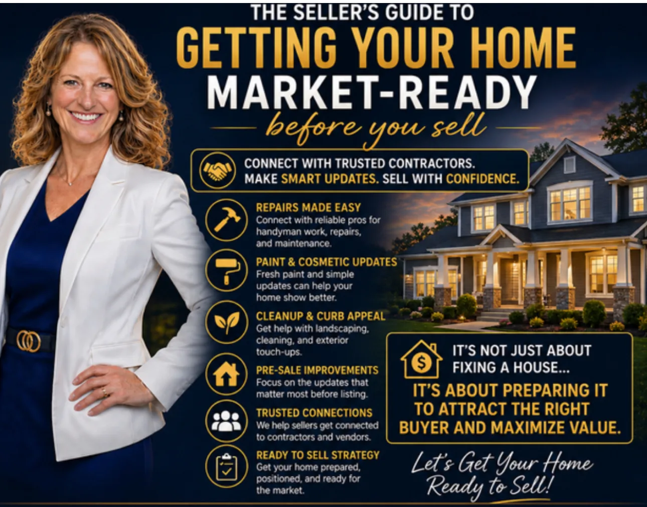 Barbara Jennings' home preparation and downsizing tips promotional graphic