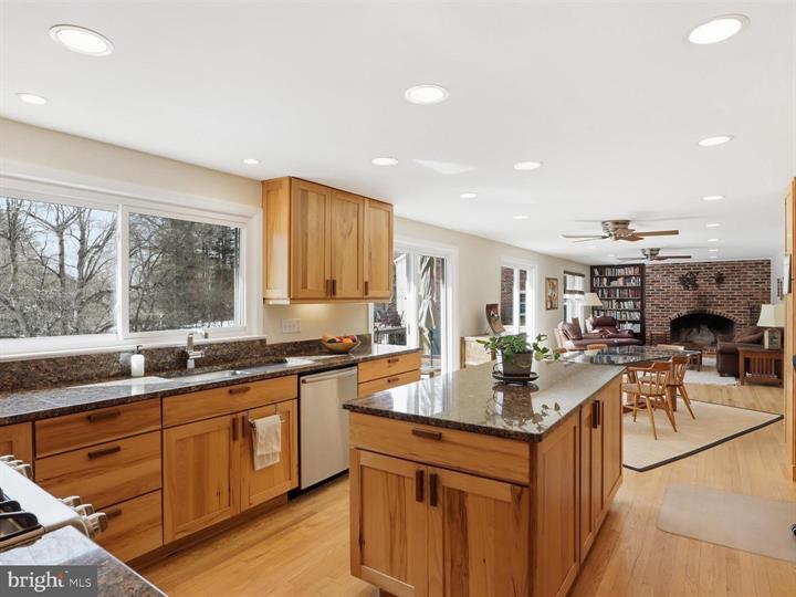 Kitchen and family room at 8818 Cold Spring Rd Potomac Maryland after professional staging