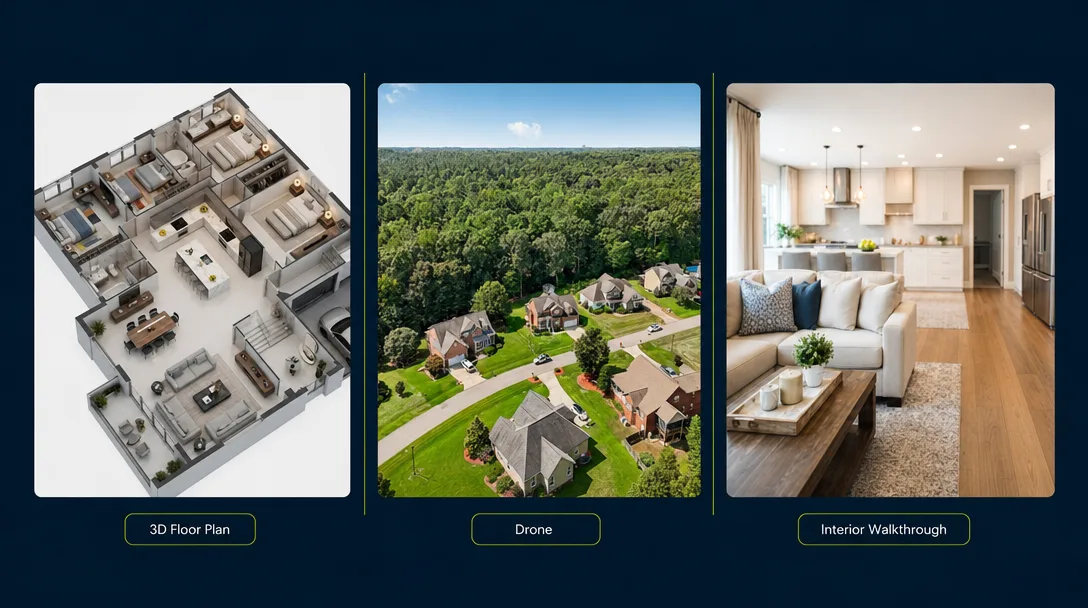 Sold Zero Commission marketing services slide highlighting 3D Floor Plan, Drone, and Interior Walkthrough