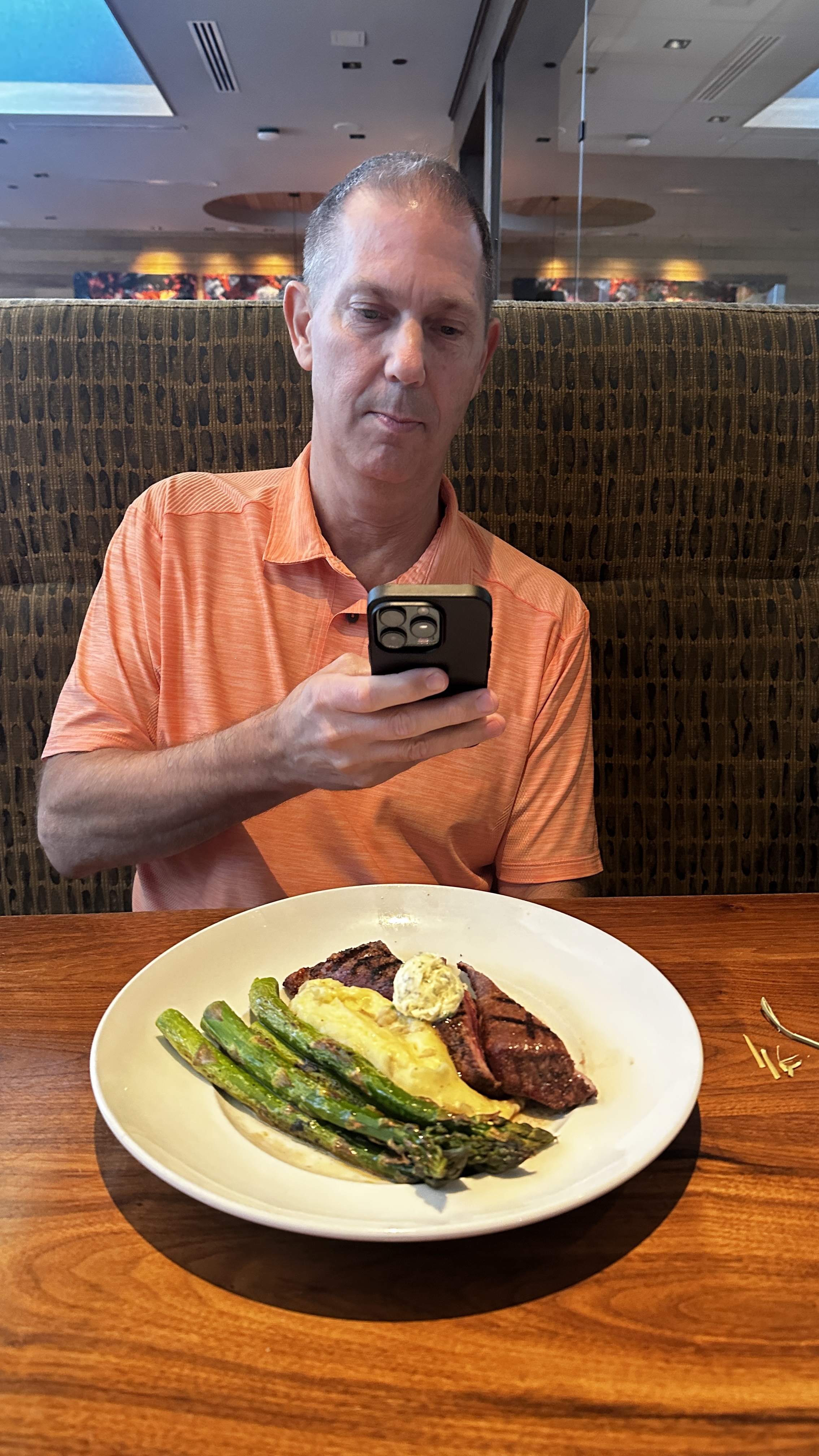Grilled steak and asparagus plate at Seasons 52 restaurant in Buford Georgia