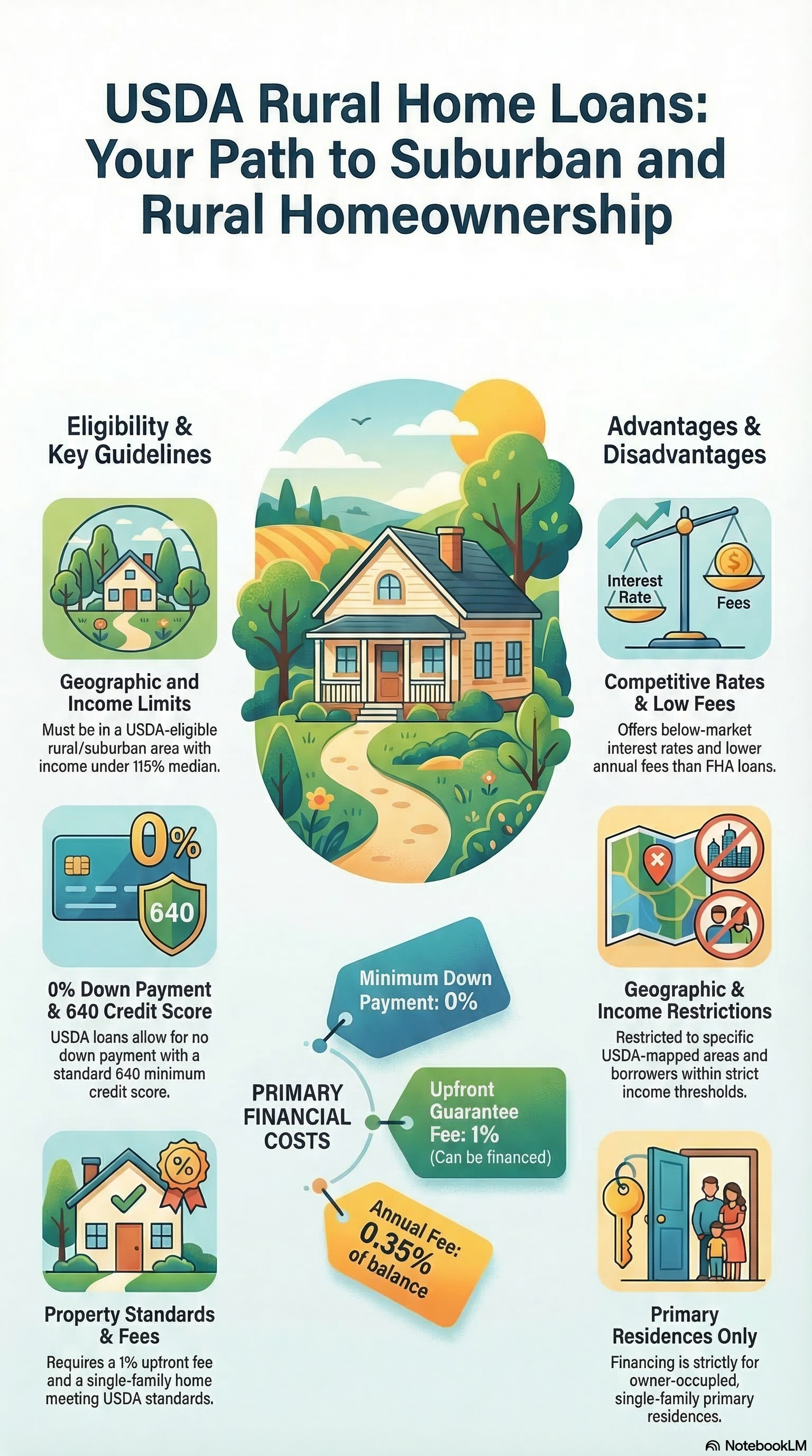 USDA loan overview for eligible rural and suburban buyers: zero down, area income limits, and property eligibility