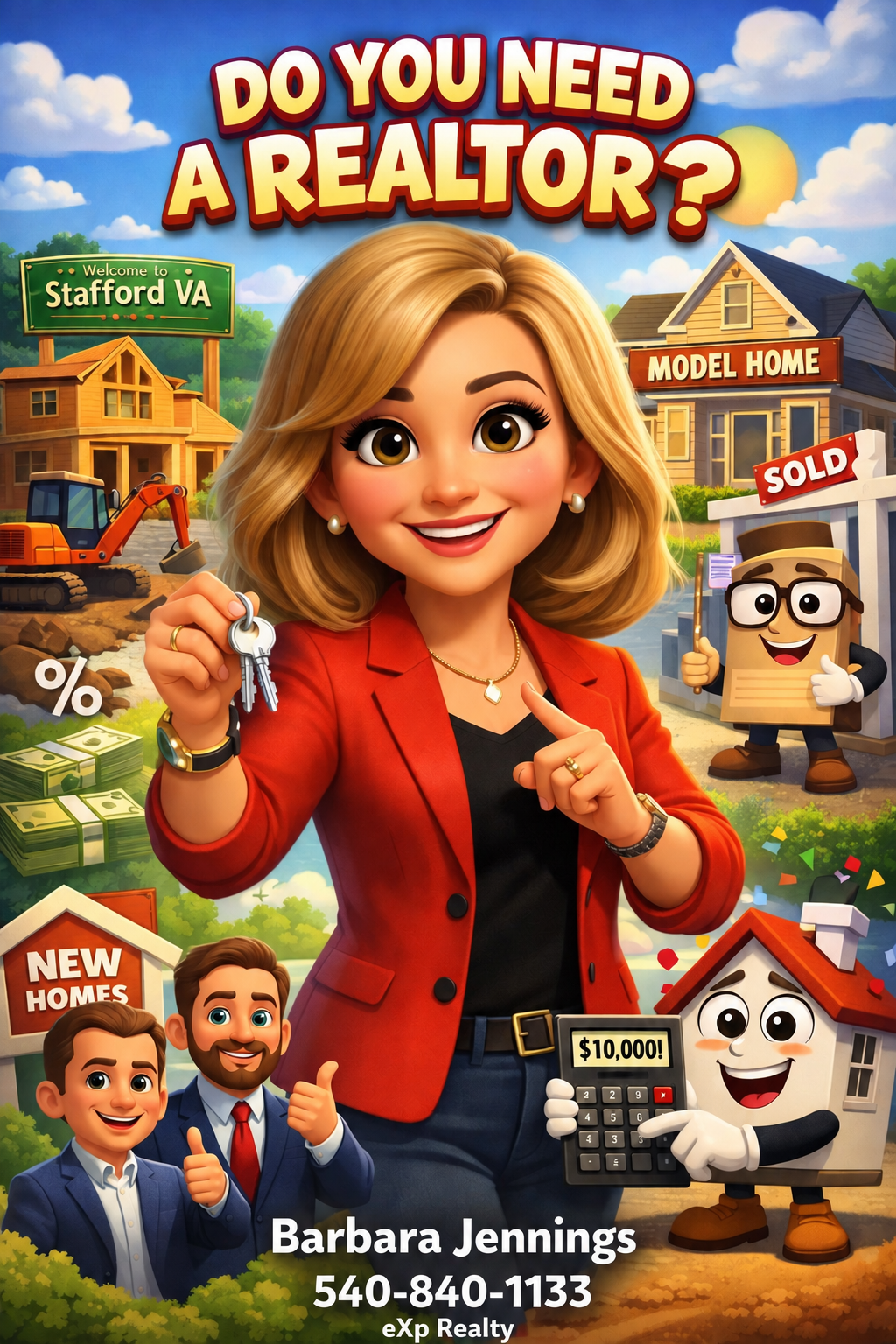 Barbara Jennings' 'Do You Need a Realtor?' new construction graphic with her contact information, for buyers of new homes in Virginia