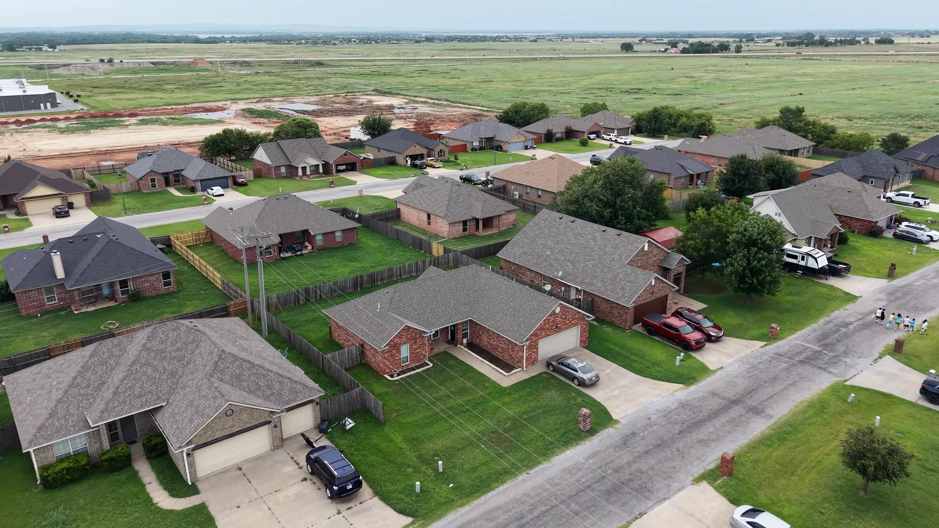 Aerial view of Elgin, Oklahoma showing residential neighborhoods and surrounding landscape