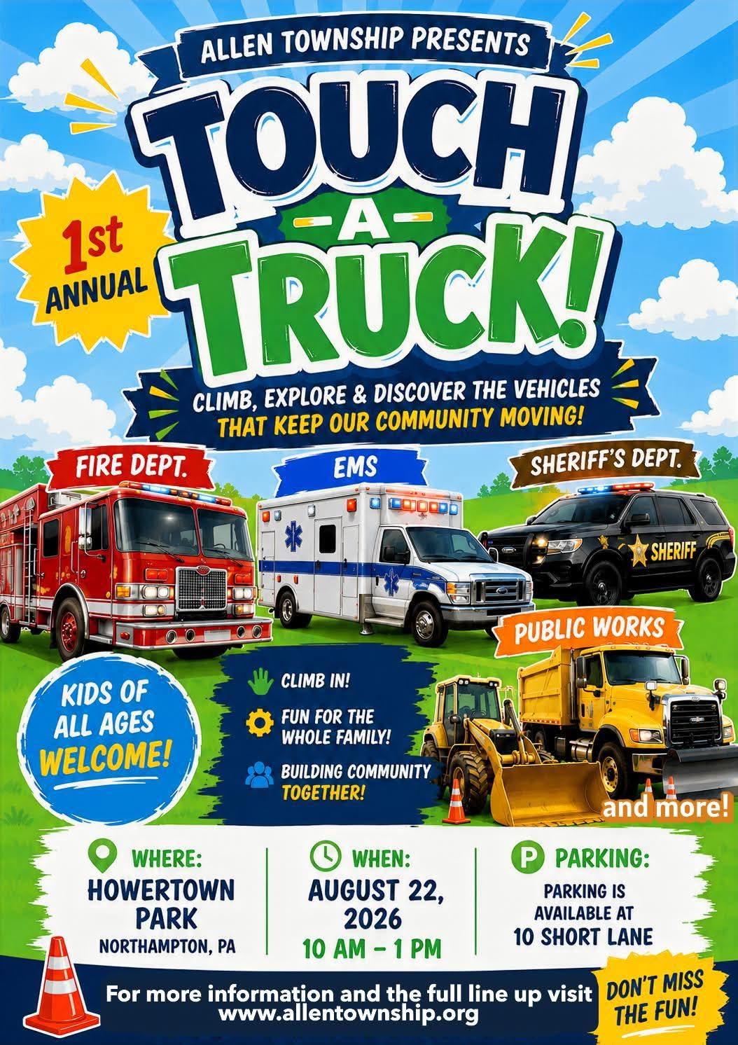 1st Annual Touch-A-Truck event in Allen Township Northampton PA with fire trucks and community vehicles