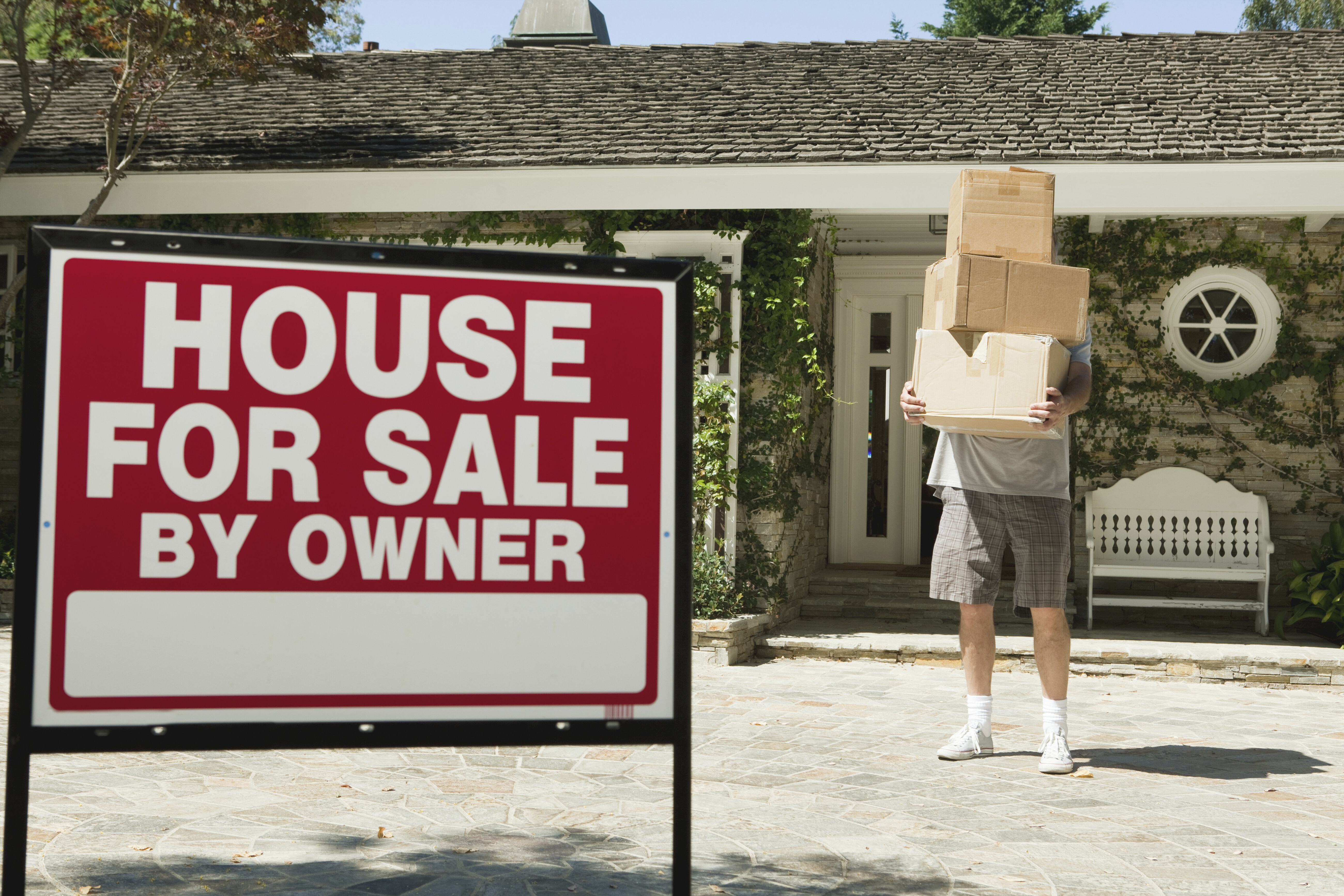 House For Sale By Owner sign posted in front of a residential property