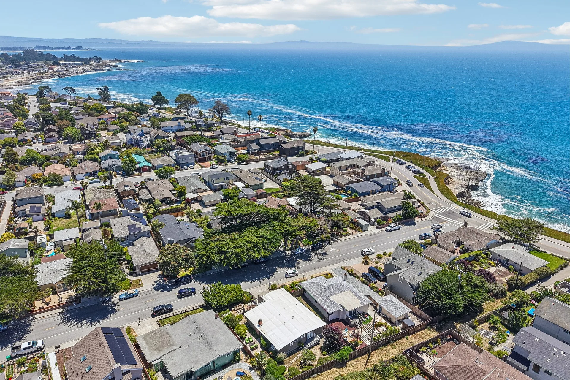 Aerial view of a residential neighborhood in Santa Cruz County California