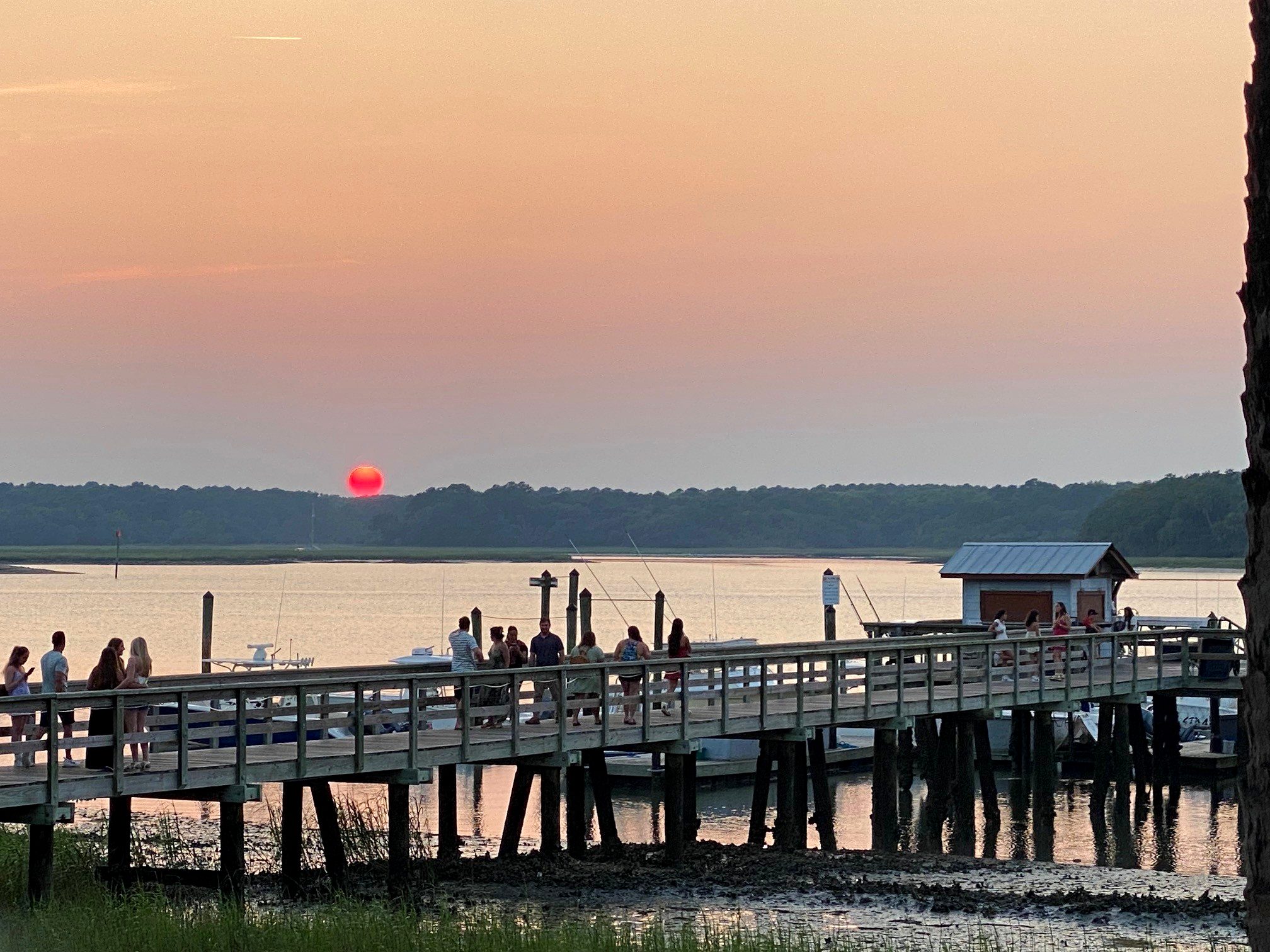 A waterfront dock at sunset on Hilton Head Island