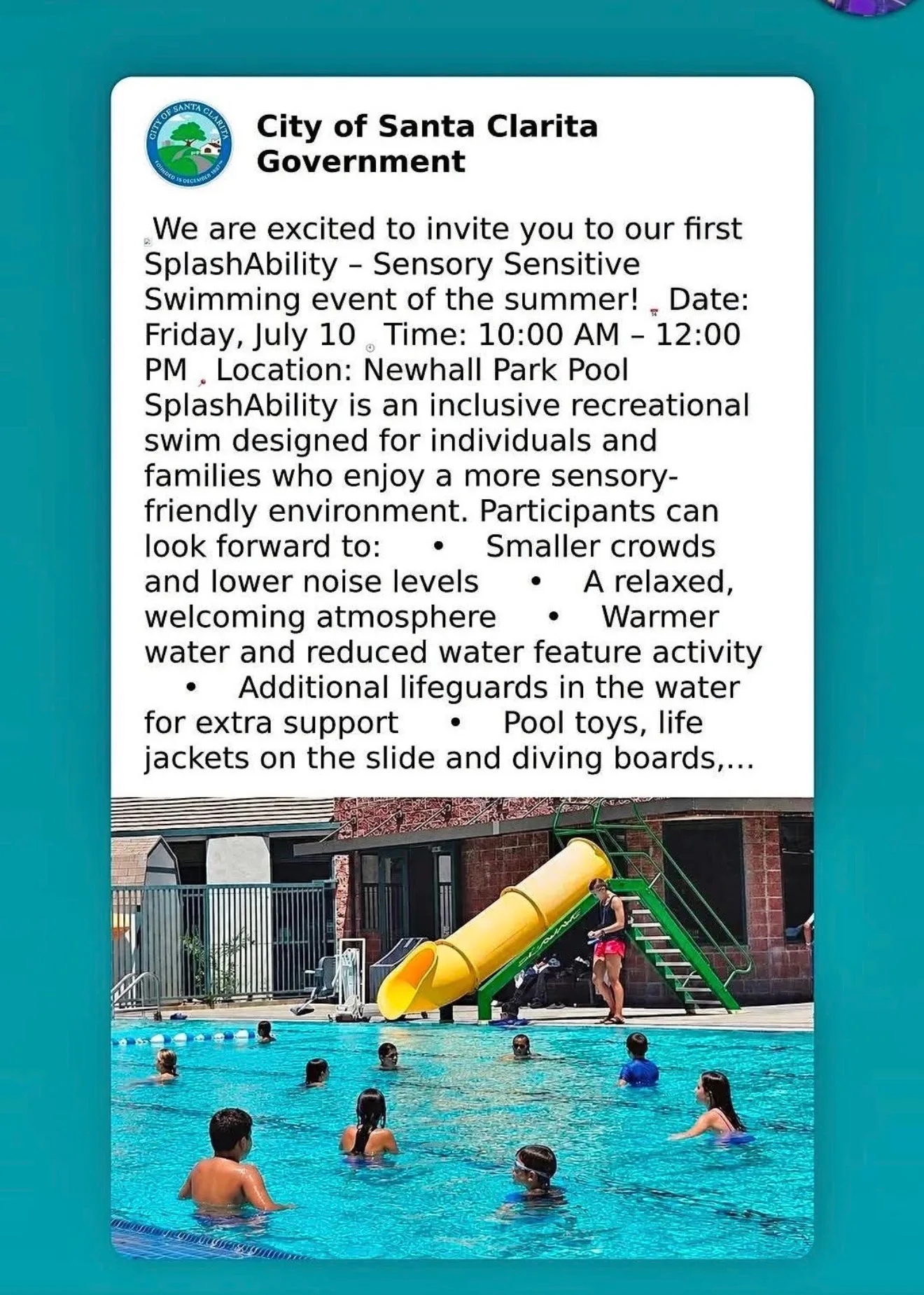 Children enjoying a sensory-friendly swimming session at a community pool