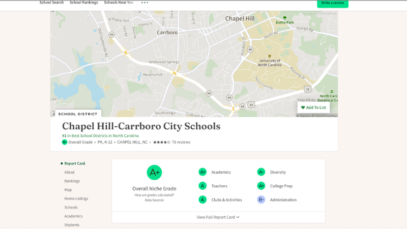 Chapel Hill-Carrboro City Schools ranked #1 in North Carolina on Niche.com with A+ overall grade