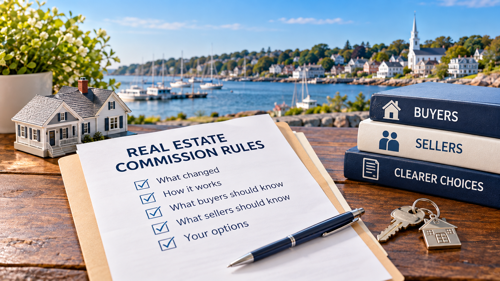 An illustrated graphic explaining how the new real estate commission rules work for North Shore buyers and sellers